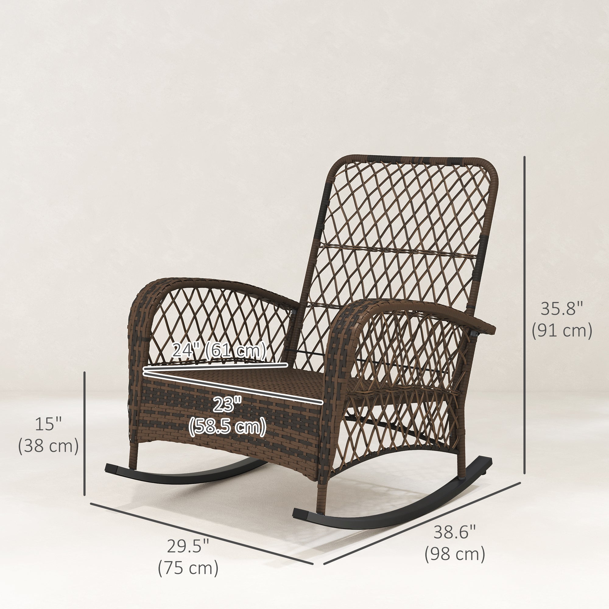 Aosom Outdoor Wicker Rattan Rocking Chair - Black Cushions-DECOROLALA