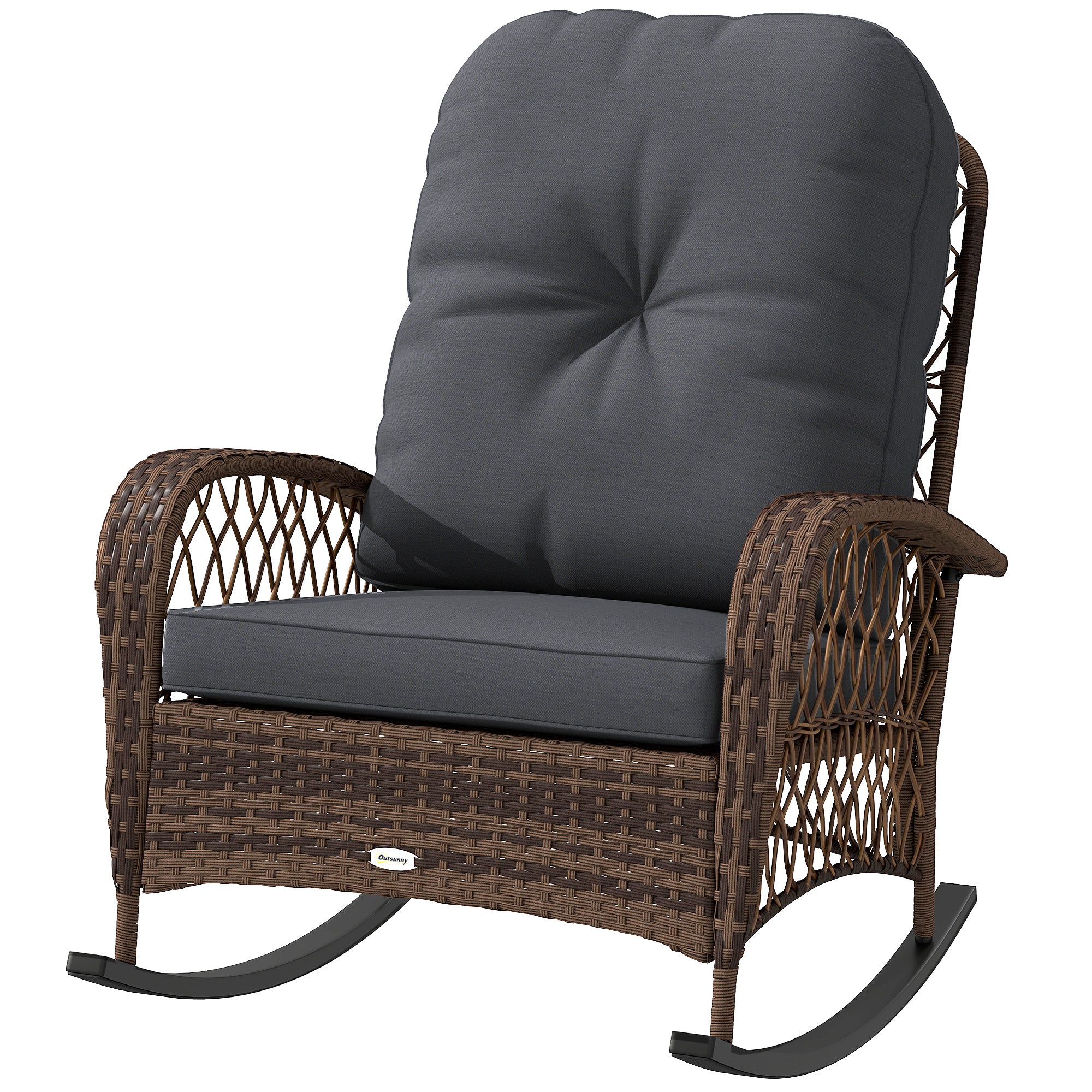 Aosom Outdoor Wicker Rattan Rocking Chair - Black Cushions-DECOROLALA