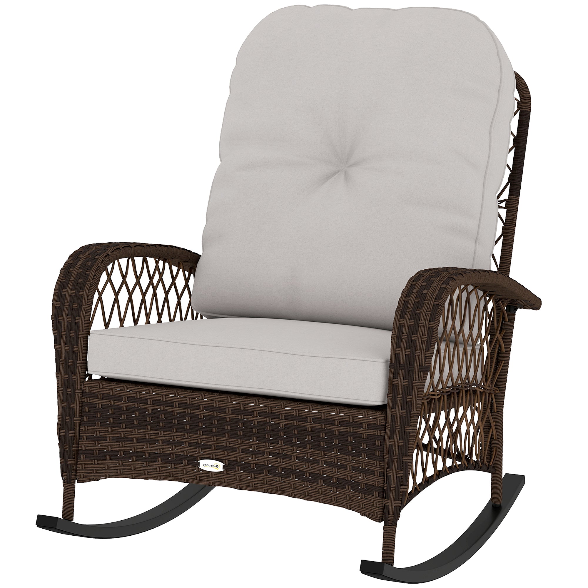 Aosom Outdoor Wicker Rattan Rocking Chair - Light Mixed Brown-DECOROLALA