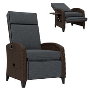 Aosom Outdoor Wicker Recliner Chair with Side Tray - Dark Grey-DECOROLALA