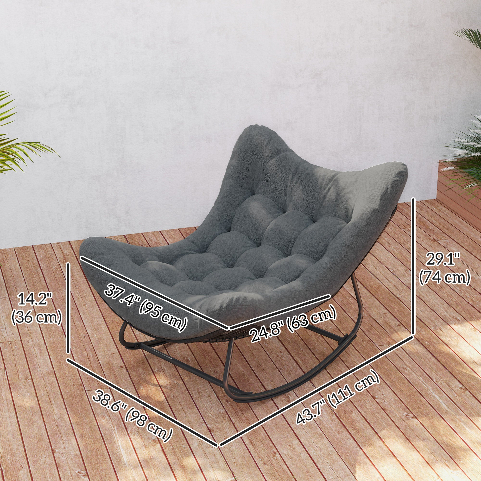 Aosom Oversized Rattan Rocking Egg Chair - Dark Grey-DECOROLALA