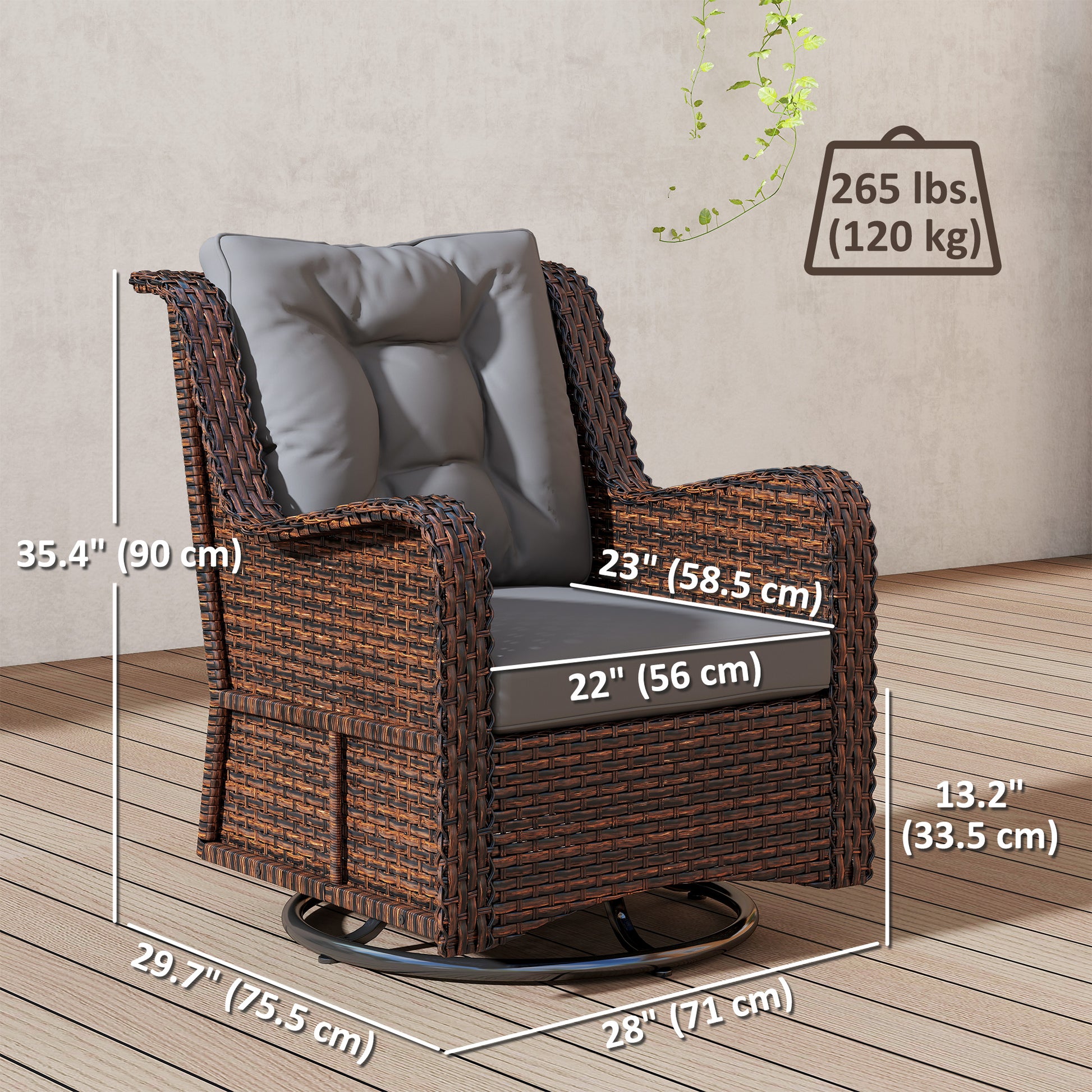 Aosom PE Rattan 360¡ Swivel Patio Chair - Dark Grey-DECOROLALA