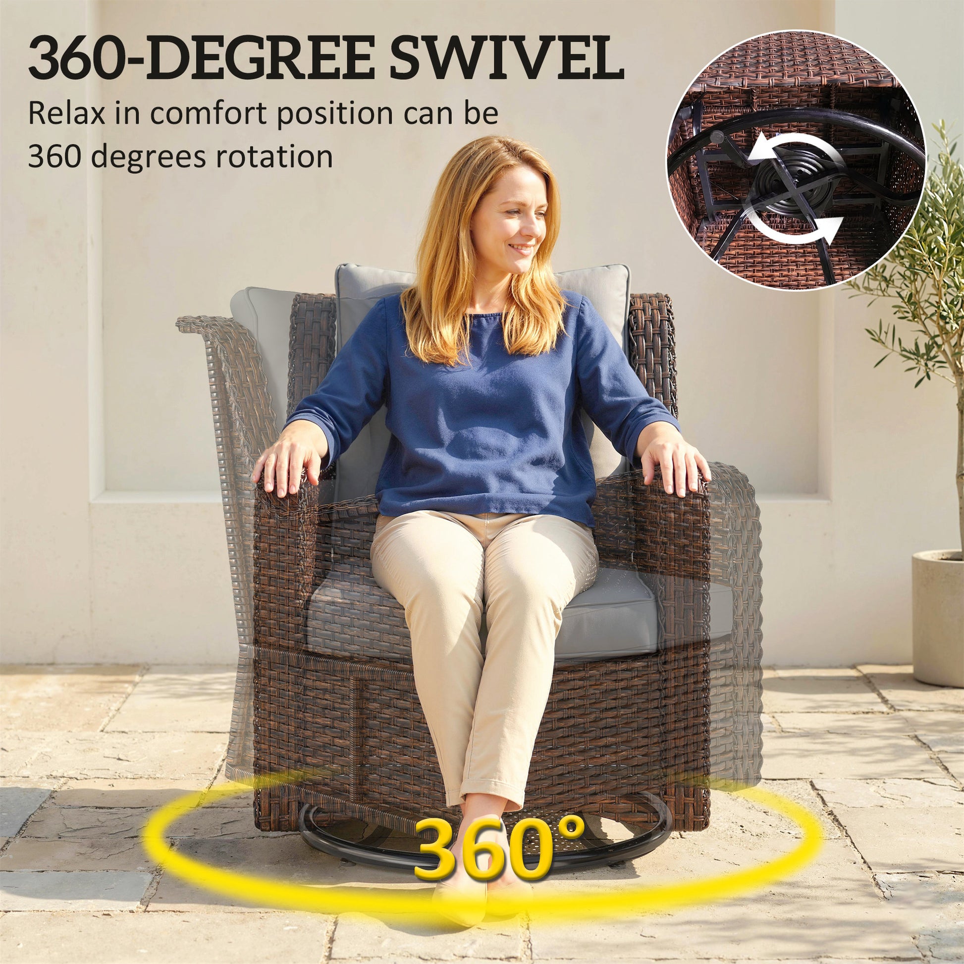 Aosom PE Rattan 360¡ Swivel Patio Chair - Dark Grey-DECOROLALA