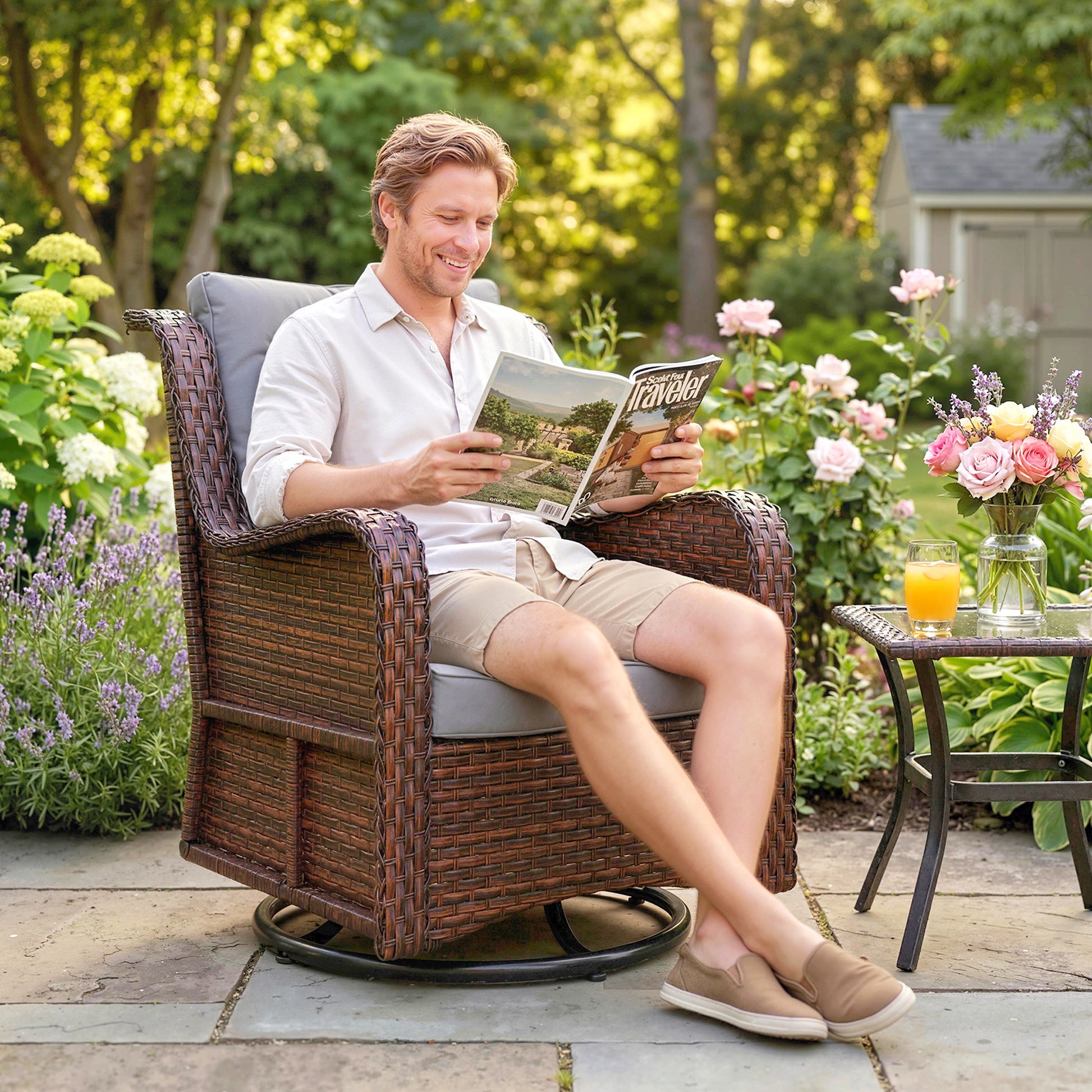 Aosom PE Rattan 360¡ Swivel Patio Chair - Dark Grey-DECOROLALA