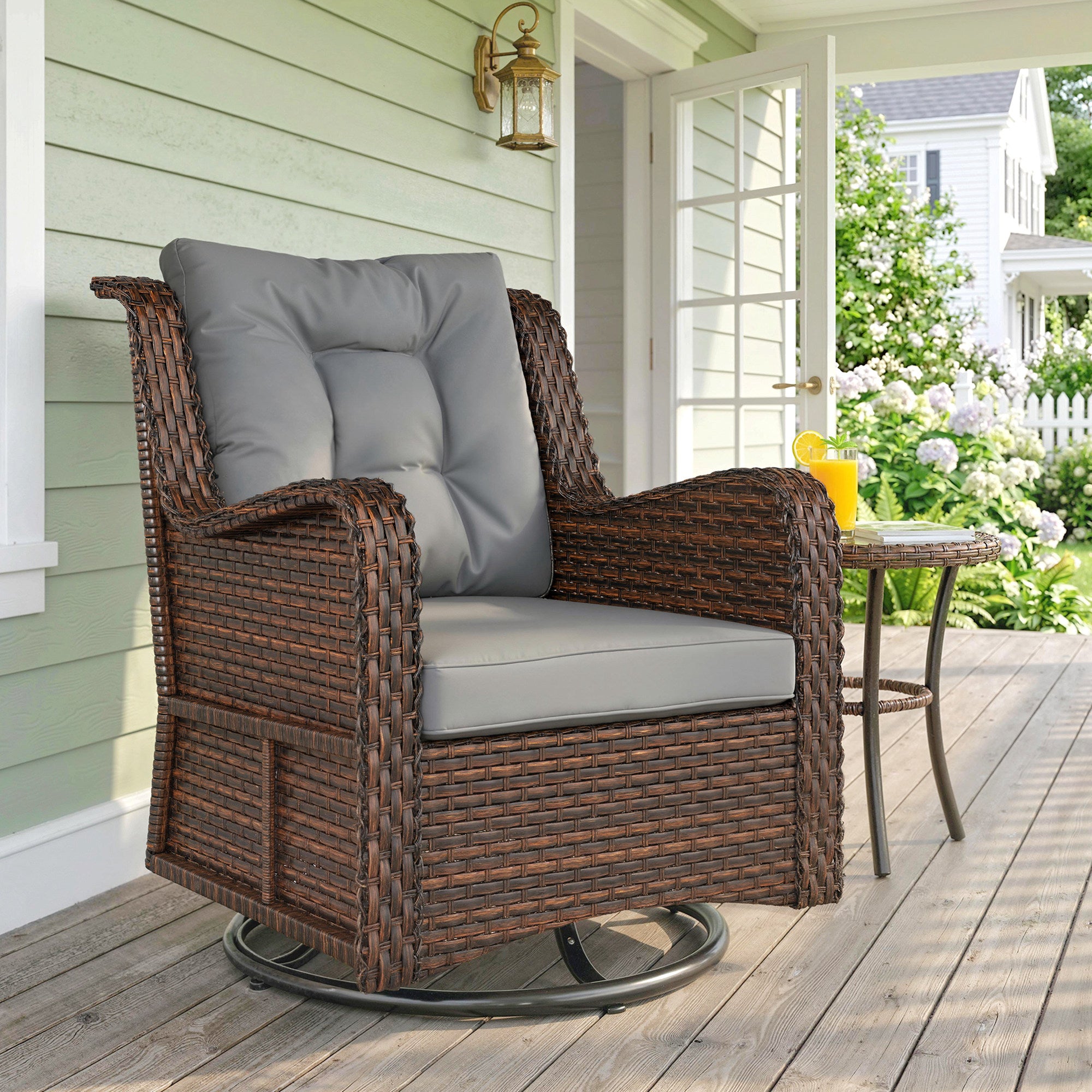 Aosom PE Rattan 360¡ Swivel Patio Chair - Dark Grey-DECOROLALA