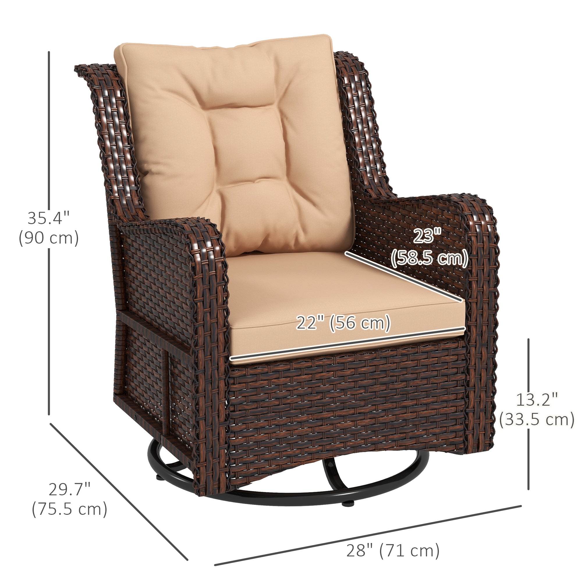 Aosom PE Rattan Swivel Patio Chair - Brown-DECOROLALA