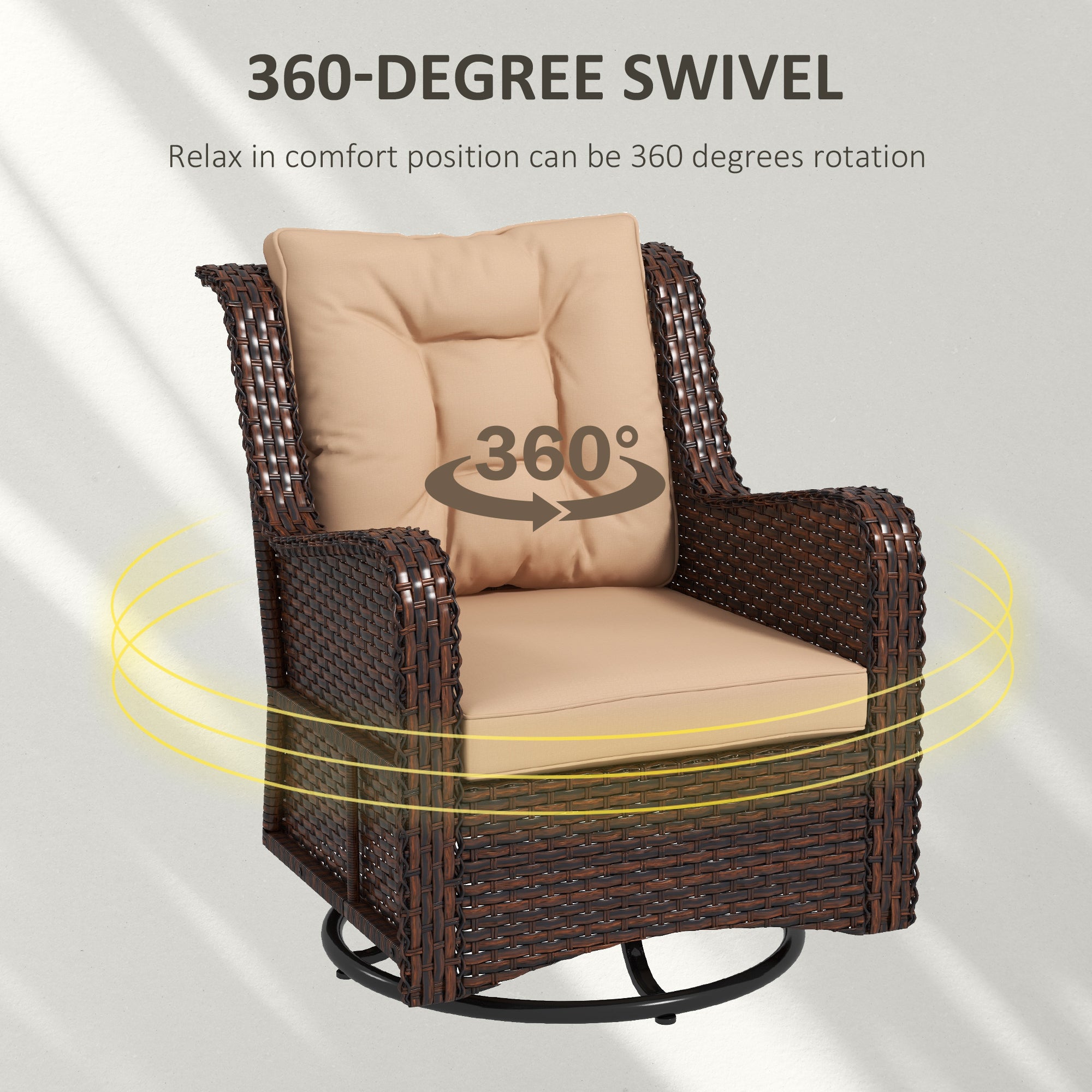 Aosom PE Rattan Swivel Patio Chair - Brown-DECOROLALA