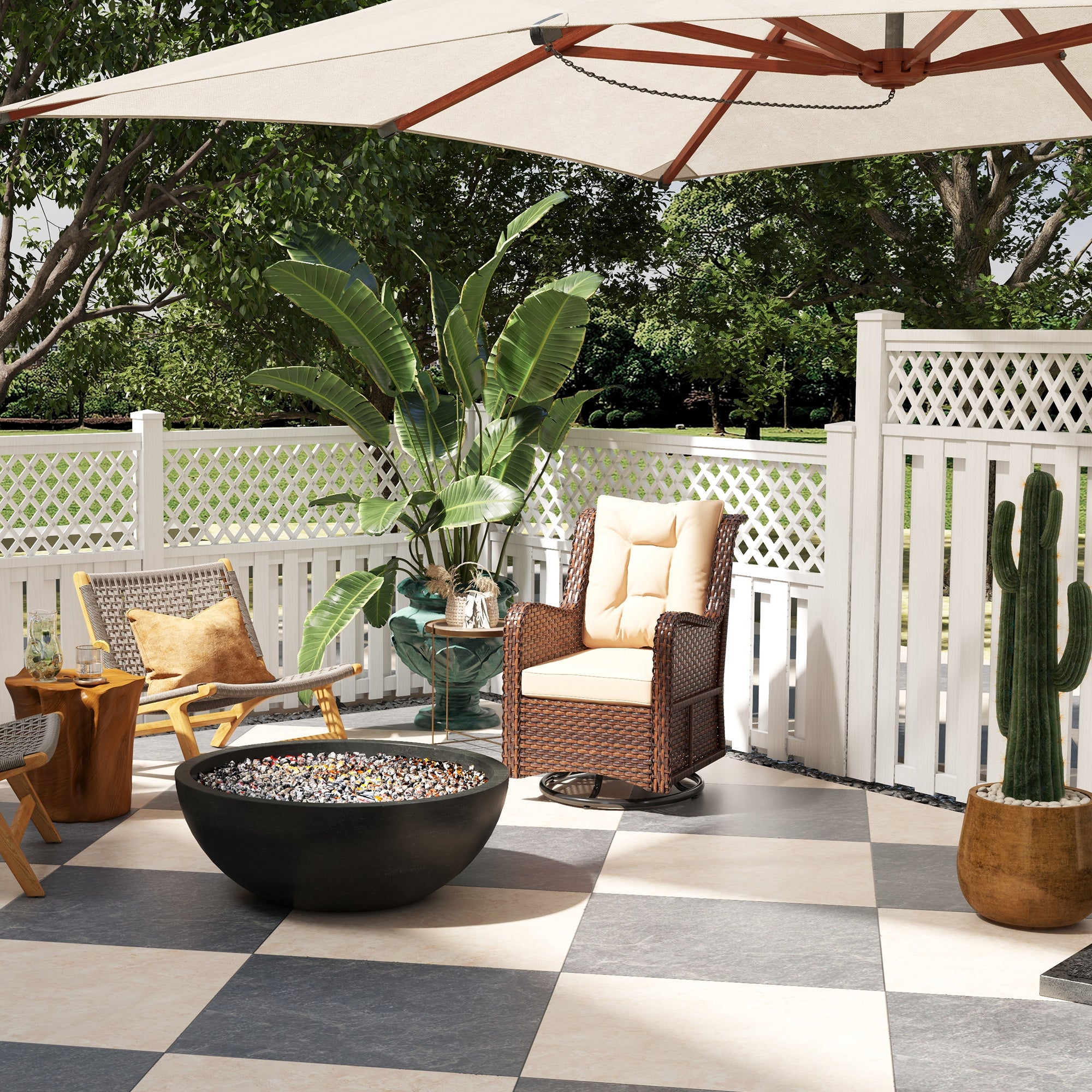Aosom PE Rattan Swivel Patio Chair - Brown-DECOROLALA