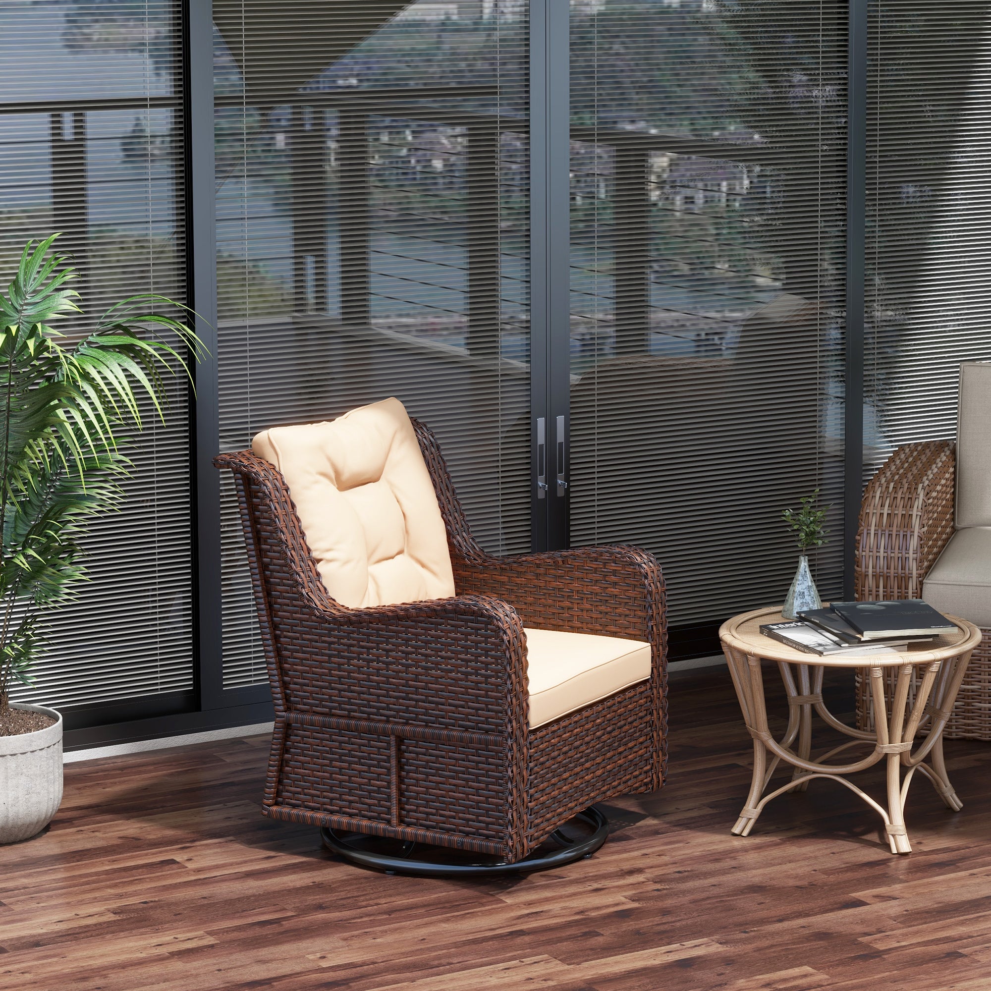 Aosom PE Rattan Swivel Patio Chair - Brown-DECOROLALA