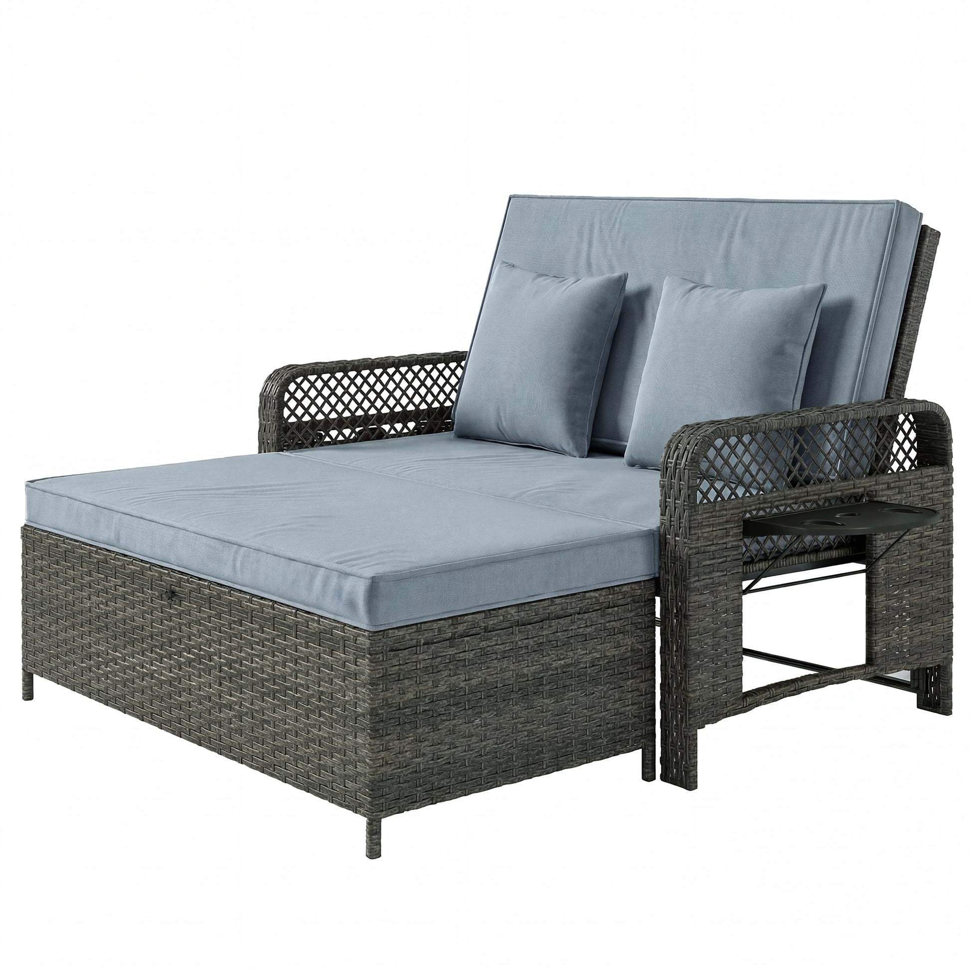 Aosom PE Wicker Patio Daybed with Storage Ottoman & Side Trays-DECOROLALA