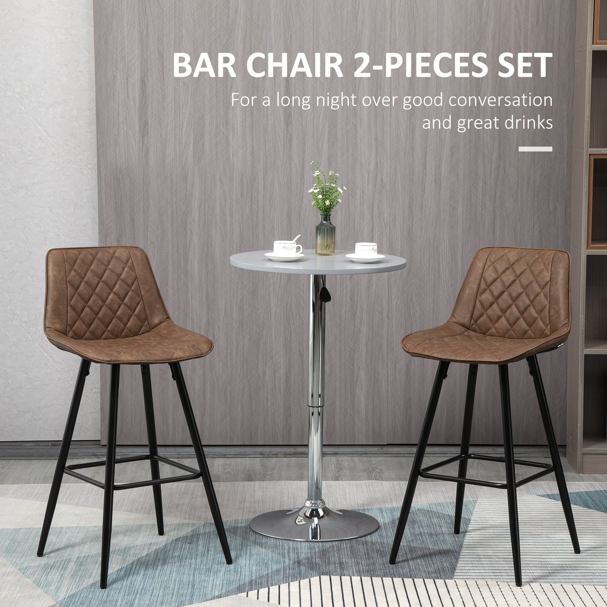 Aosom PU Leather Bar Stools Set of 2 - 27.75" Brown Metal Legs-Home Furnishings > Kitchen & Dining Furniture > Bar Stools-DECOROLALA