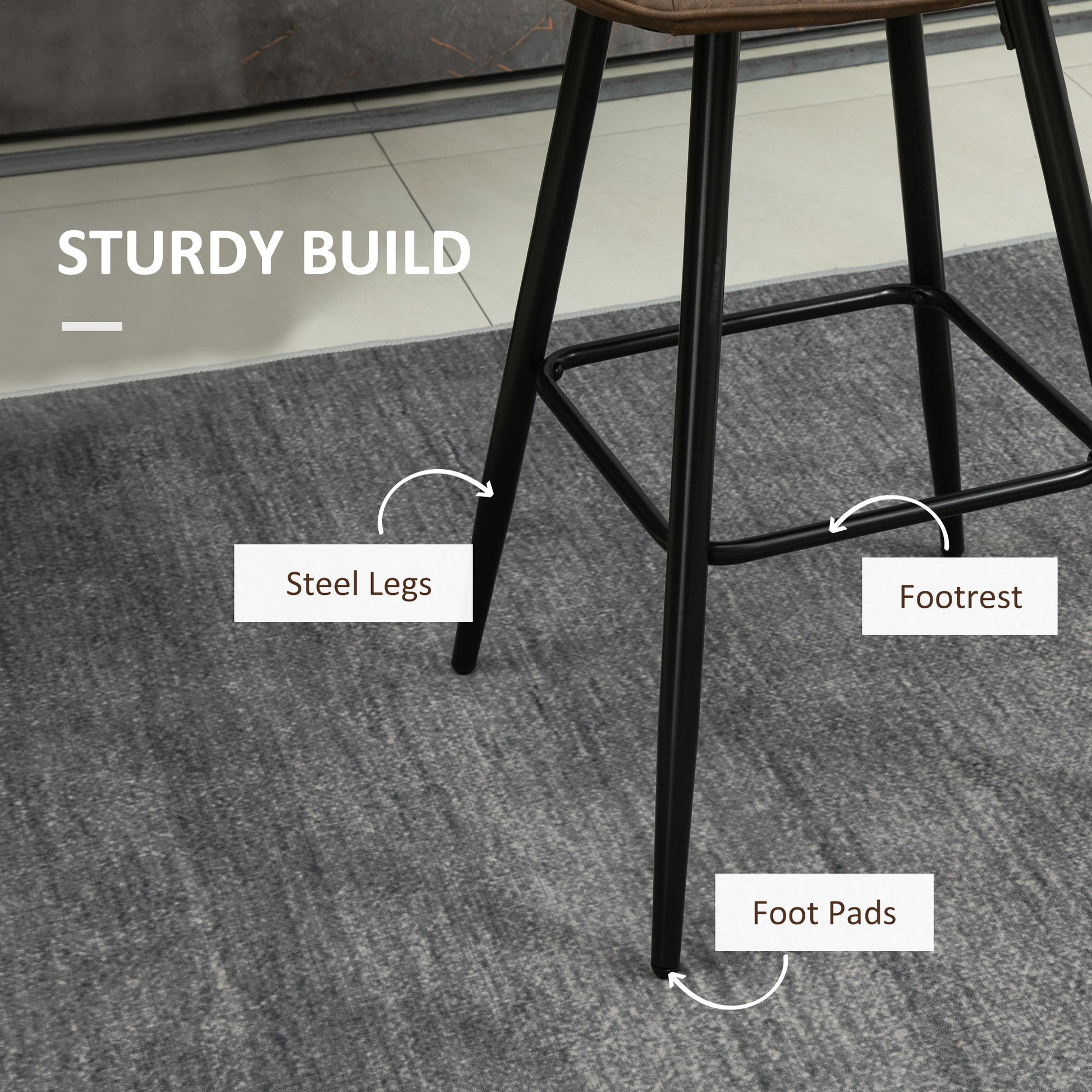 Aosom PU Leather Bar Stools Set of 2 - 27.75" Brown Metal Legs-Home Furnishings > Kitchen & Dining Furniture > Bar Stools-DECOROLALA