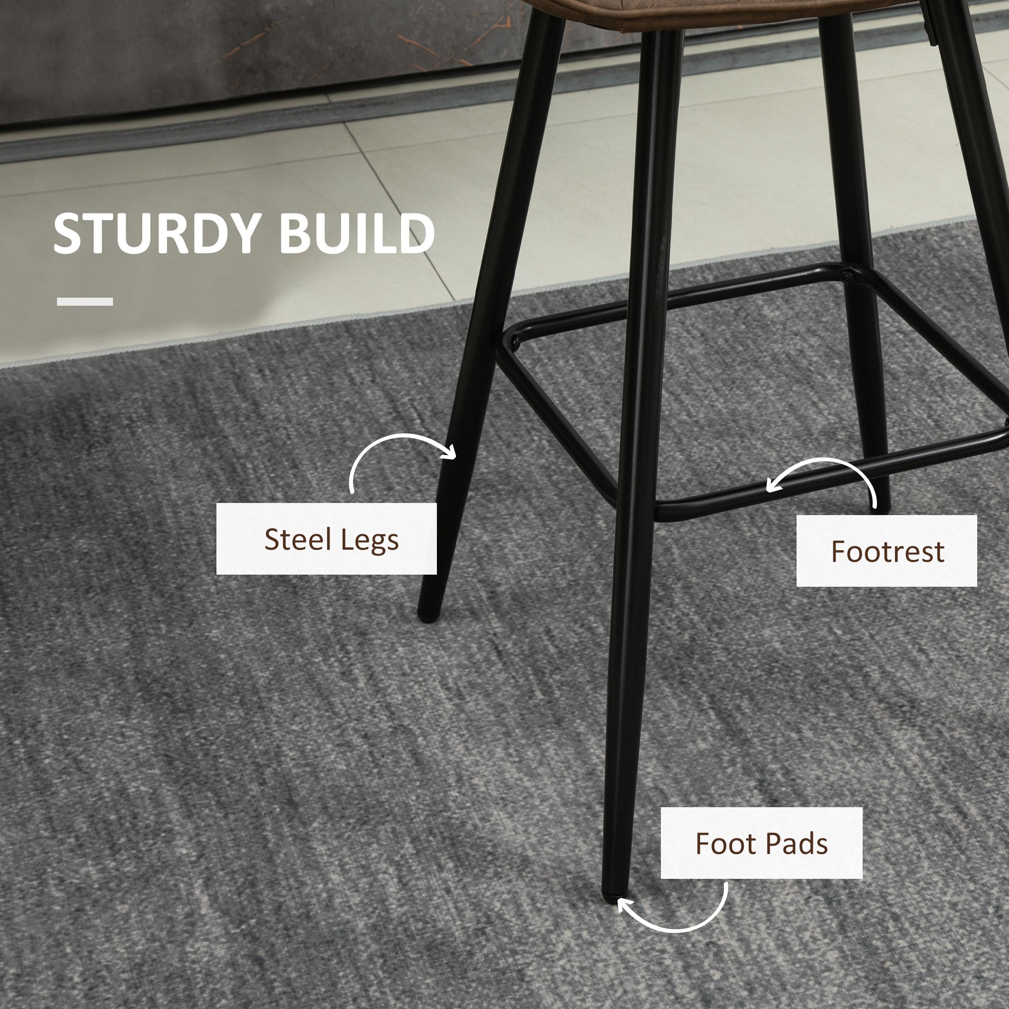 Aosom PU Leather Bar Stools Set of 2 - 27.75" Brown Metal Legs-Home Furnishings > Kitchen & Dining Furniture > Bar Stools-DECOROLALA