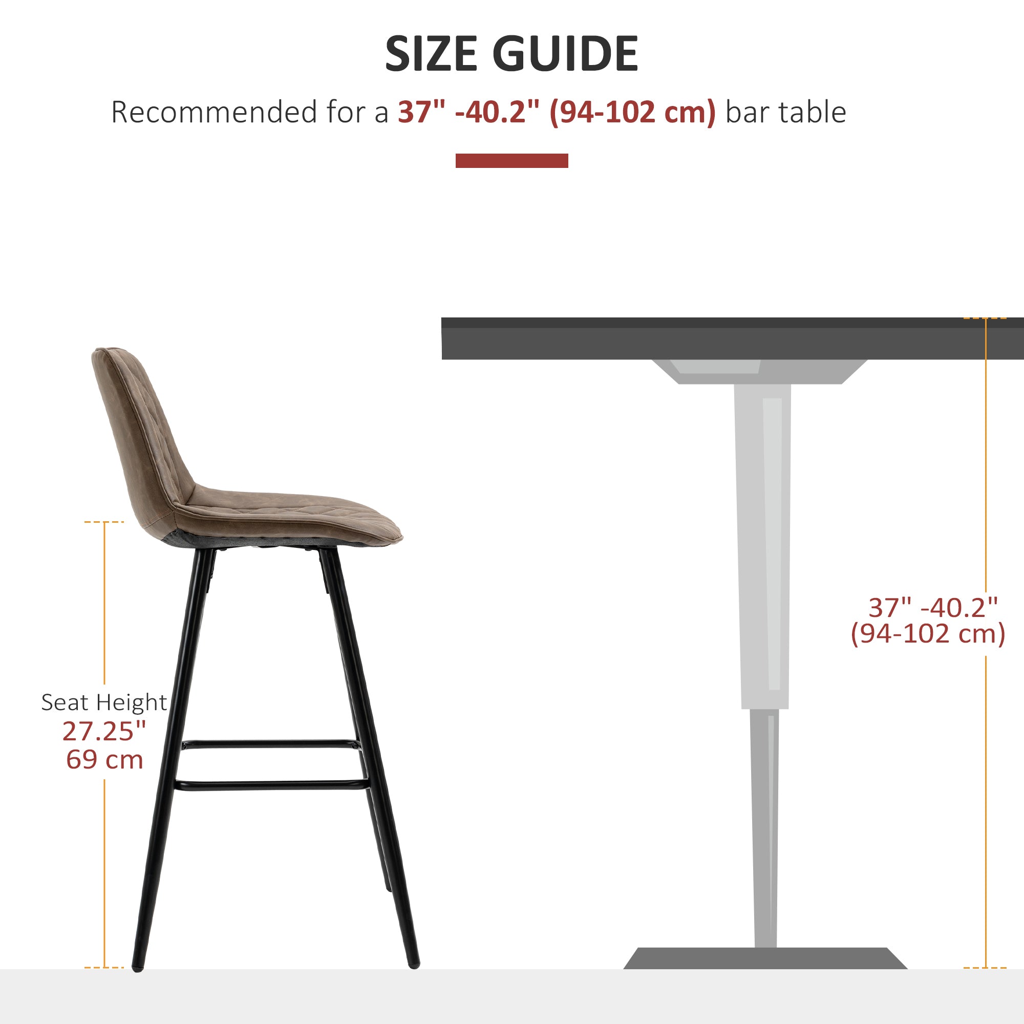 Aosom PU Leather Bar Stools Set of 2 - 27.75" Brown Metal Legs-Home Furnishings > Kitchen & Dining Furniture > Bar Stools-DECOROLALA