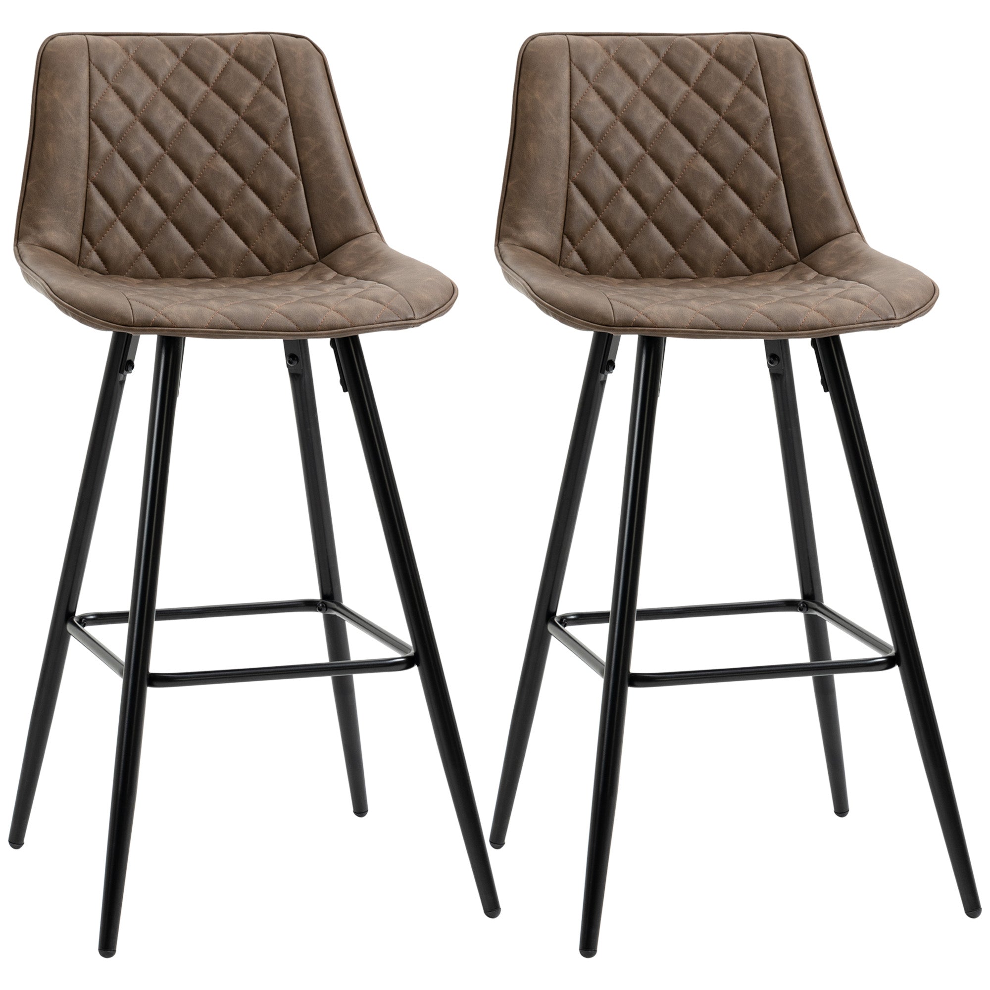 Aosom PU Leather Bar Stools Set of 2 - 27.75" Brown Metal Legs-Home Furnishings > Kitchen & Dining Furniture > Bar Stools-DECOROLALA
