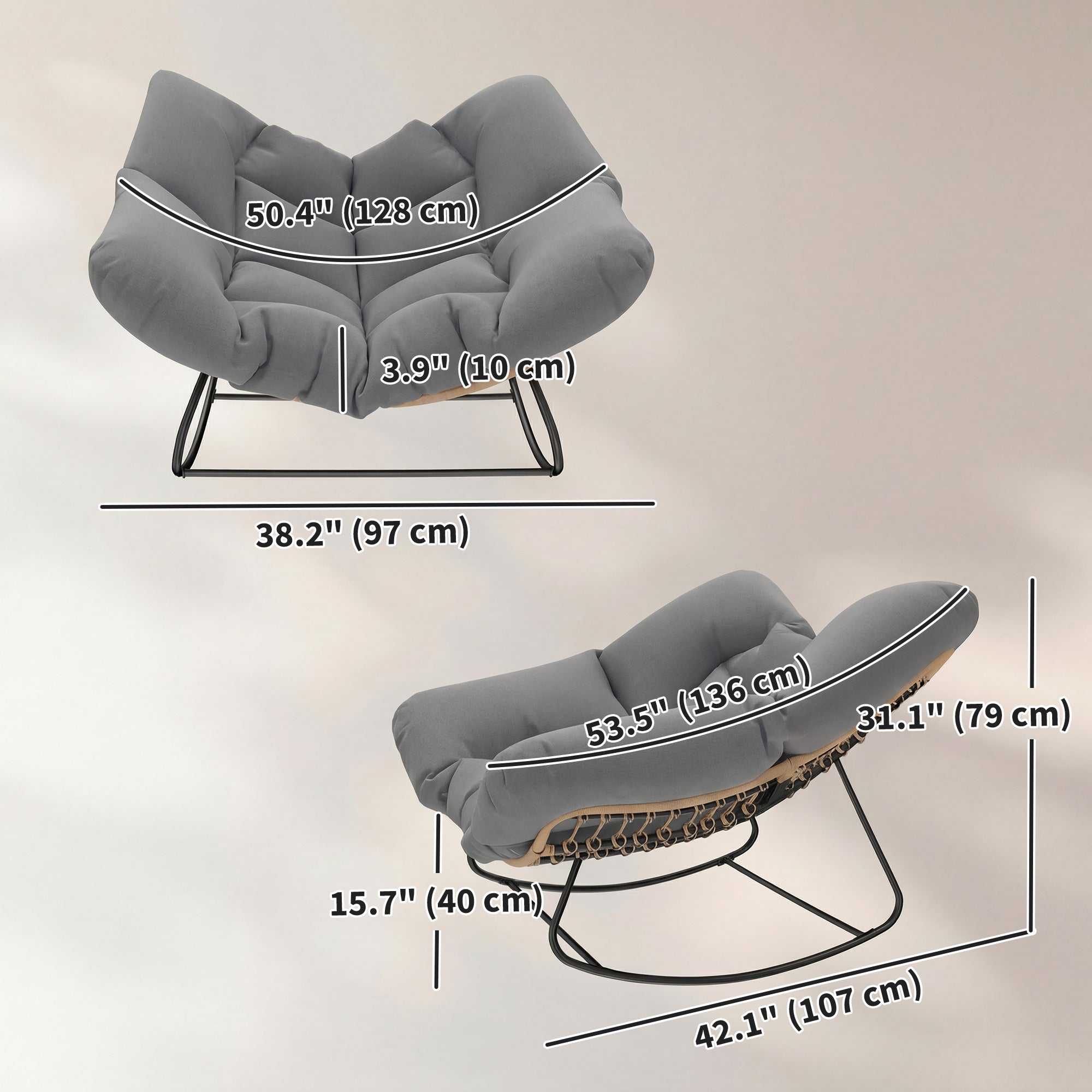 Aosom Papasan Rocking Chair - Grey Oversized Egg-DECOROLALA