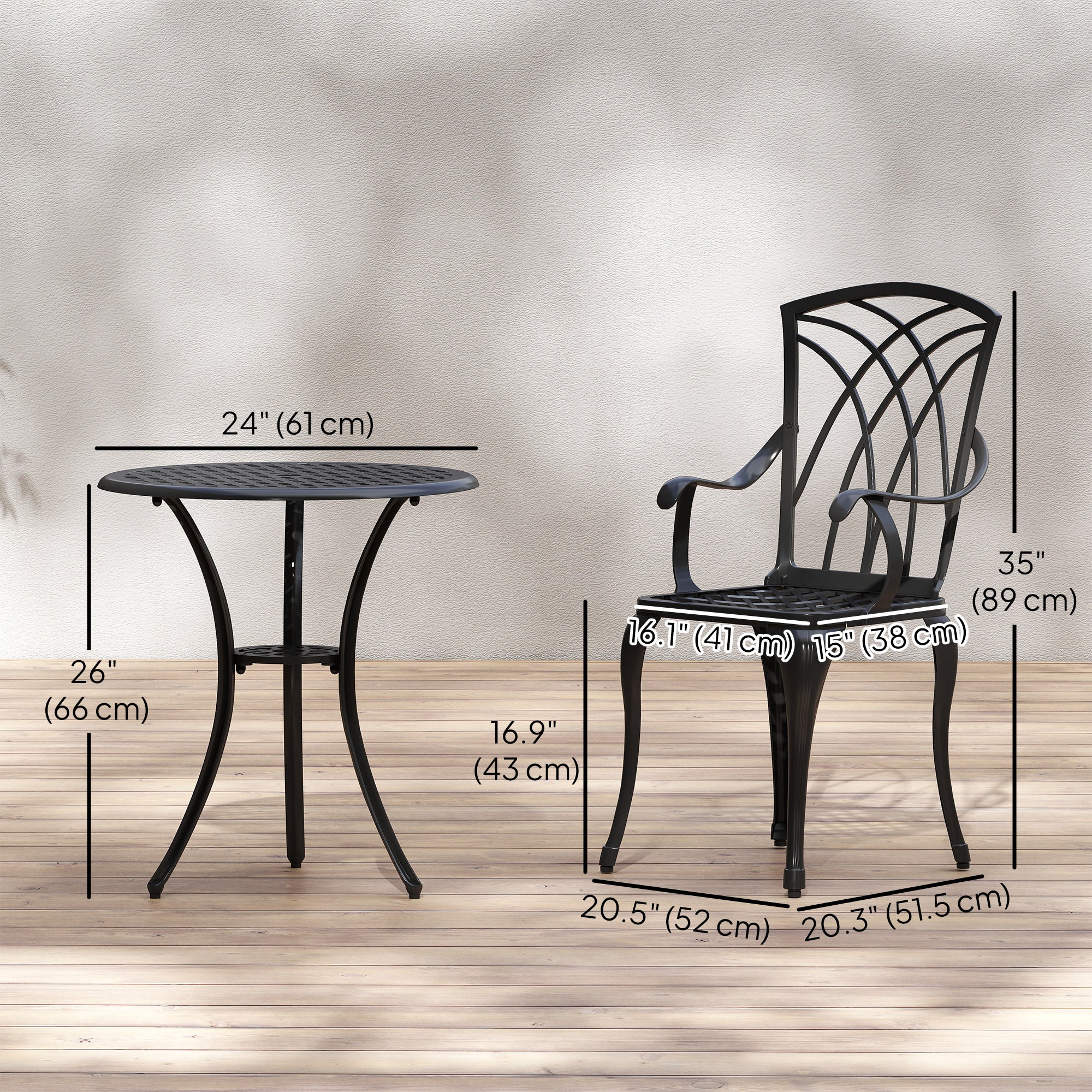 Aosom Patio Bistro Set 3-Piece Cast Aluminum Brown-DECOROLALA