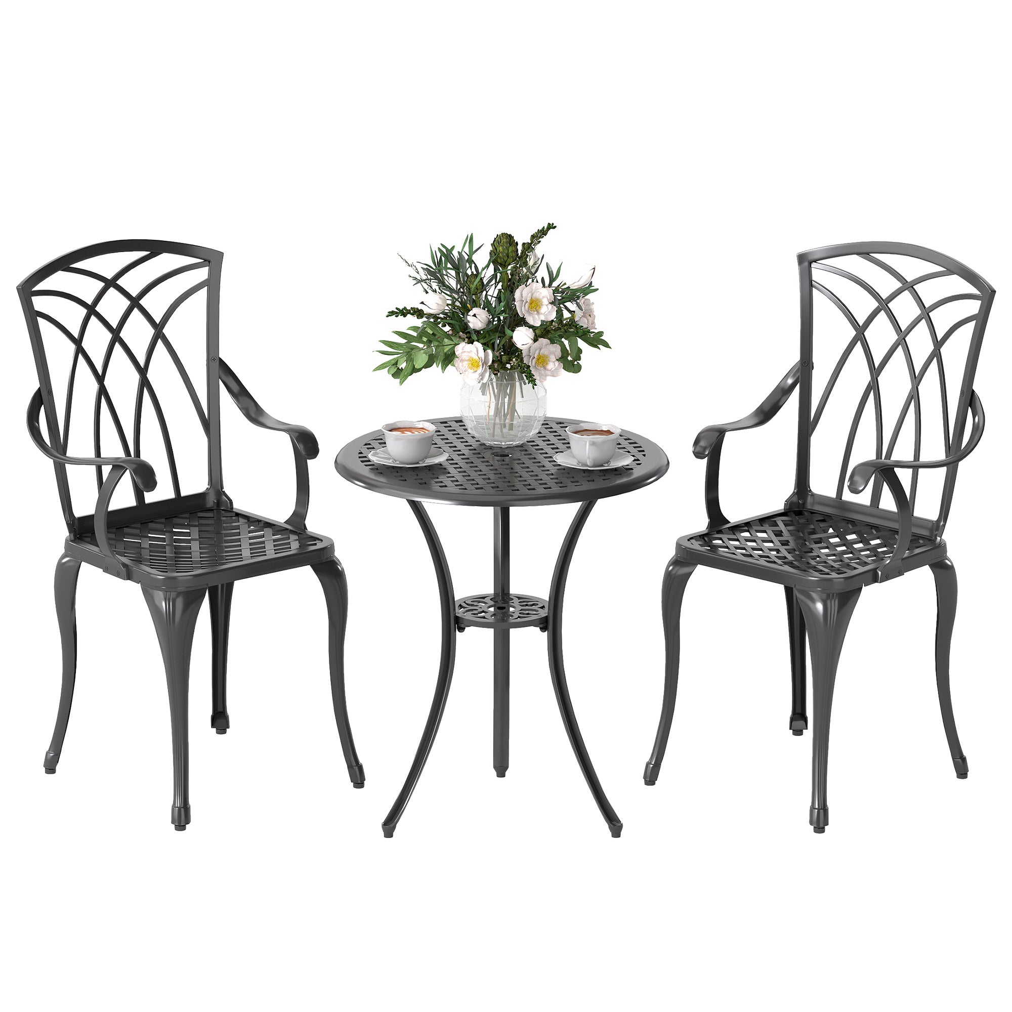 Aosom Patio Bistro Set 3-Piece Cast Aluminum Brown-DECOROLALA
