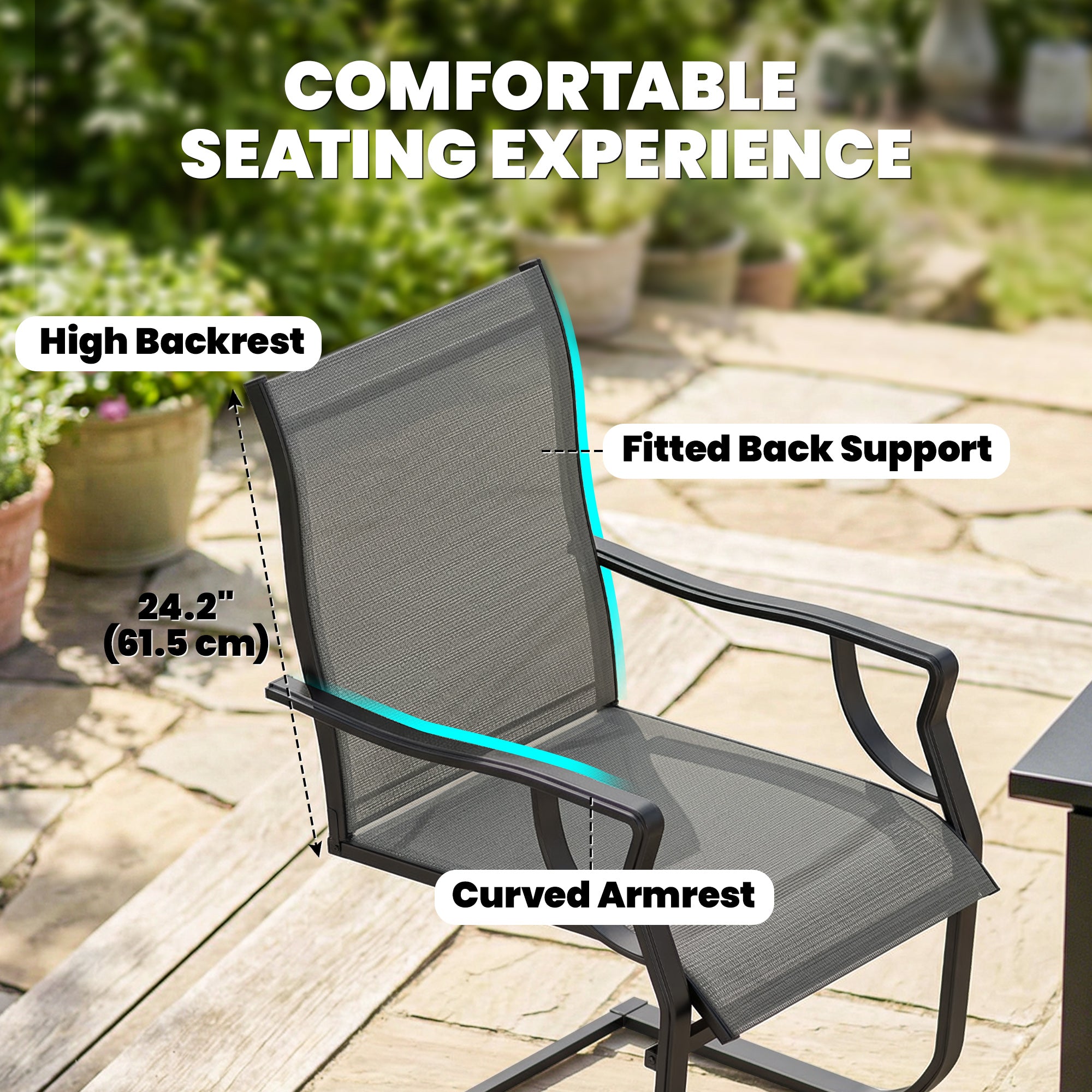 Aosom Patio Chairs Set of 2 - C Spring Motion Light Grey-DECOROLALA