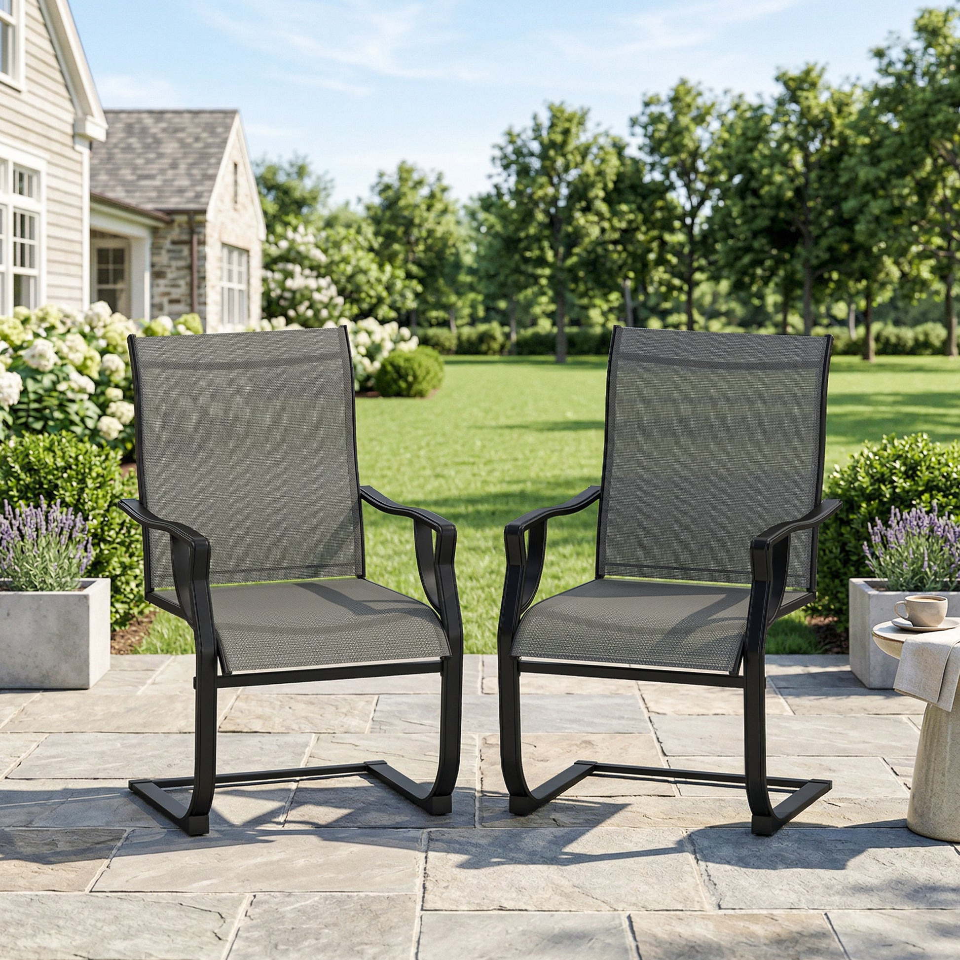Aosom Patio Chairs Set of 2 - C Spring Motion Light Grey-DECOROLALA