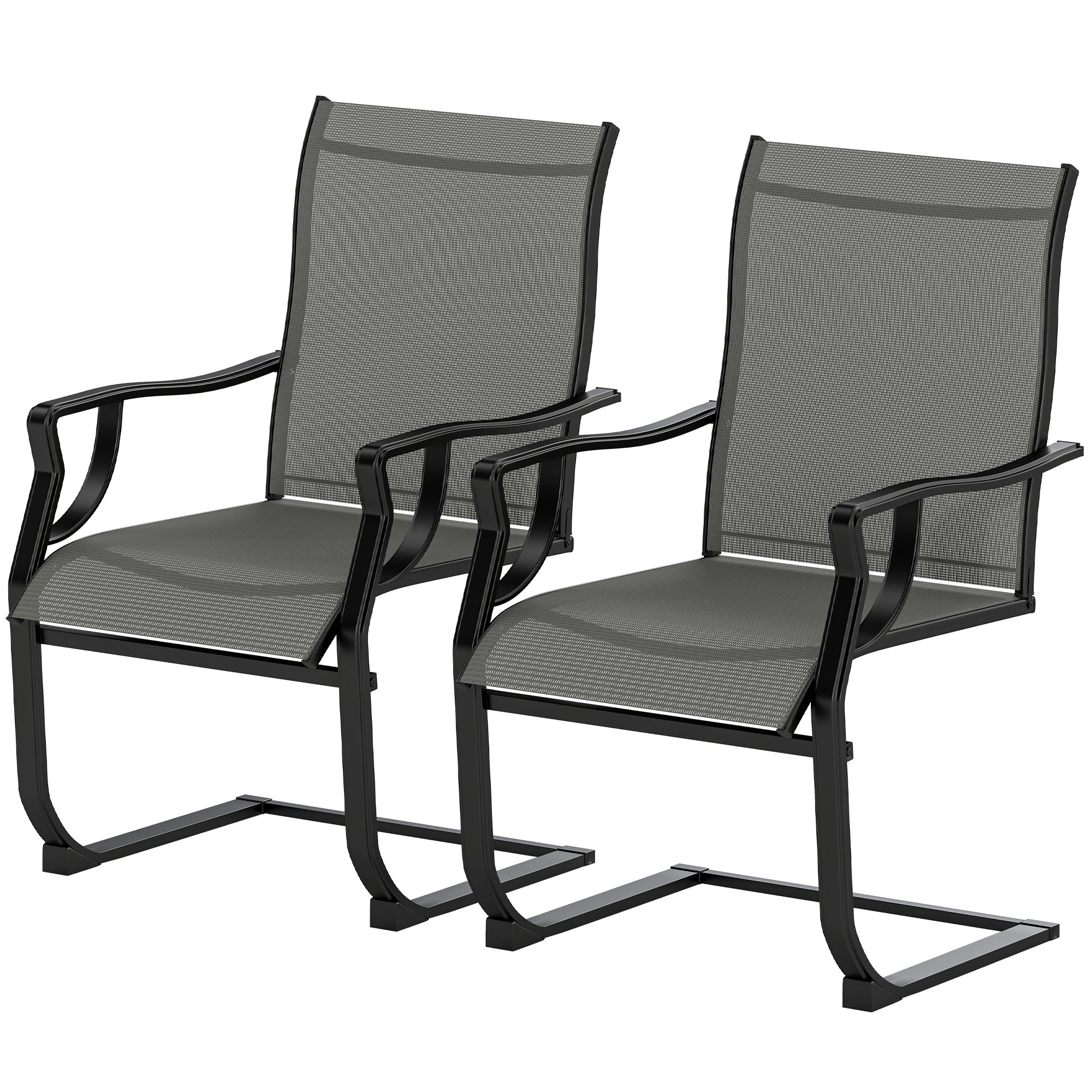 Aosom Patio Chairs Set of 2 - C Spring Motion Light Grey-DECOROLALA