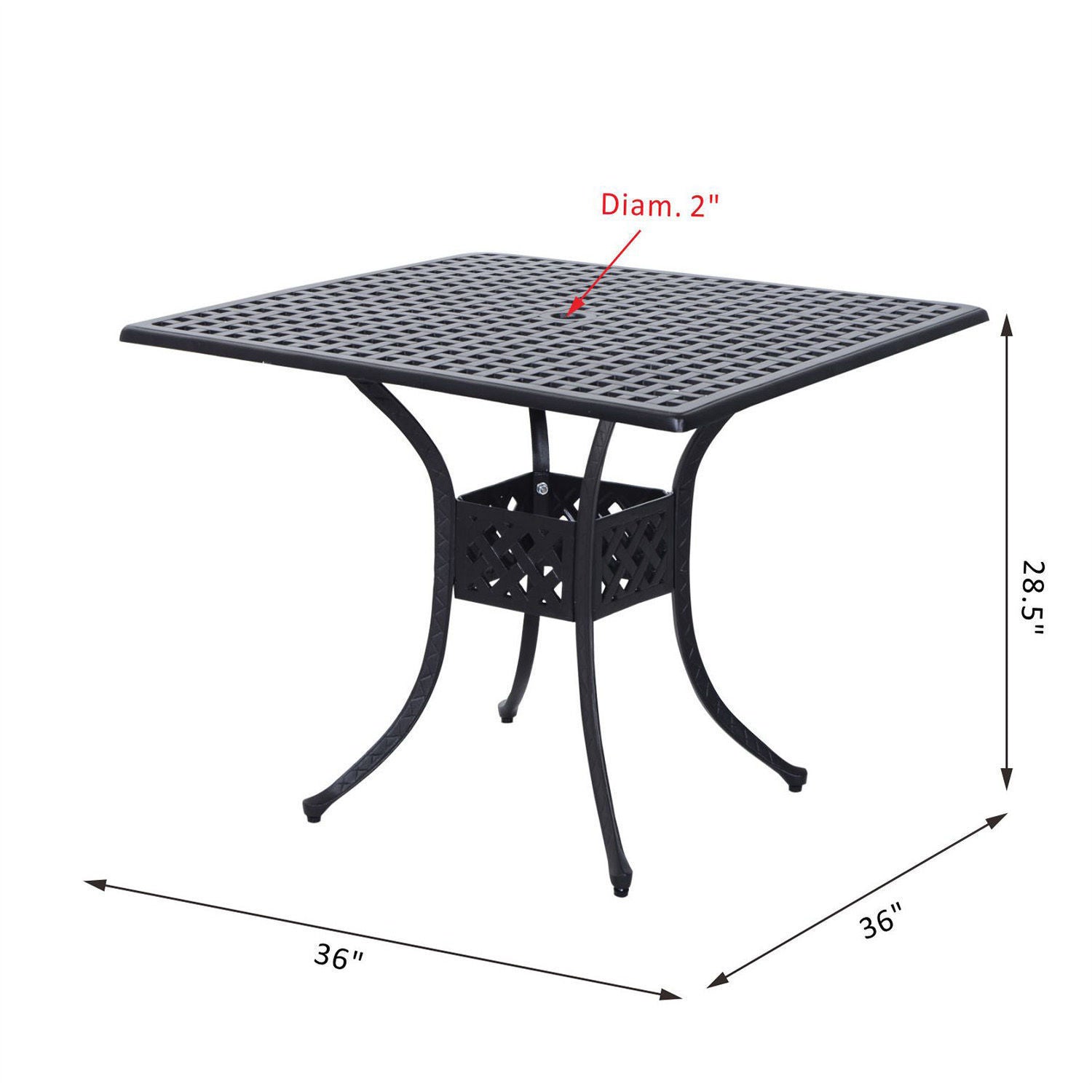 Aosom Patio Dining Table 36" Cast Aluminum Black-DECOROLALA