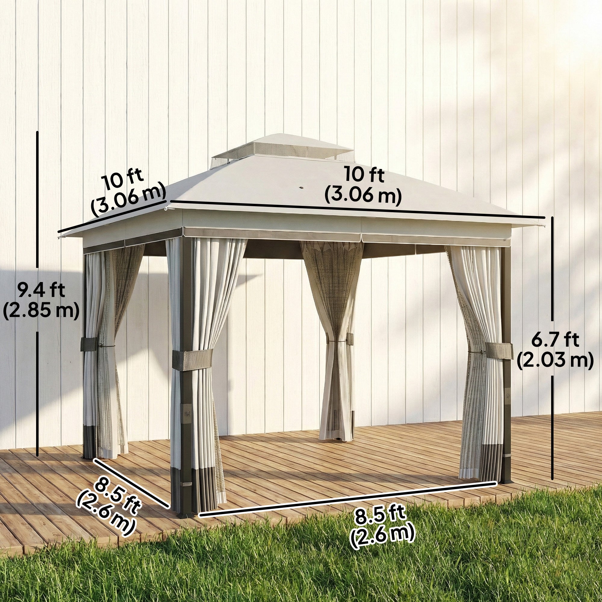 Aosom Patio Gazebo 10'x10' UPF50+ Steel - Light Grey-DECOROLALA