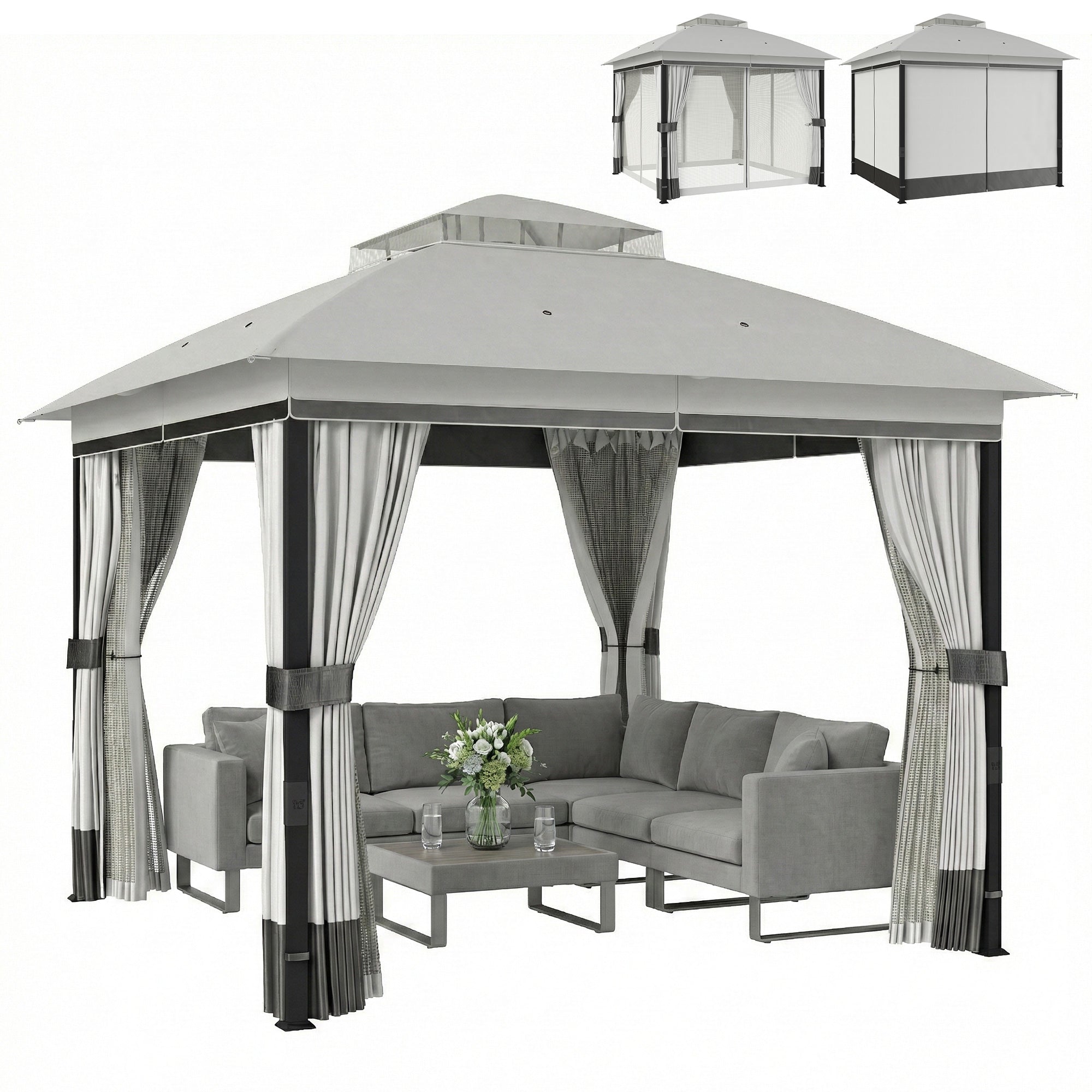 Aosom Patio Gazebo 10'x10' UPF50+ Steel - Light Grey-DECOROLALA