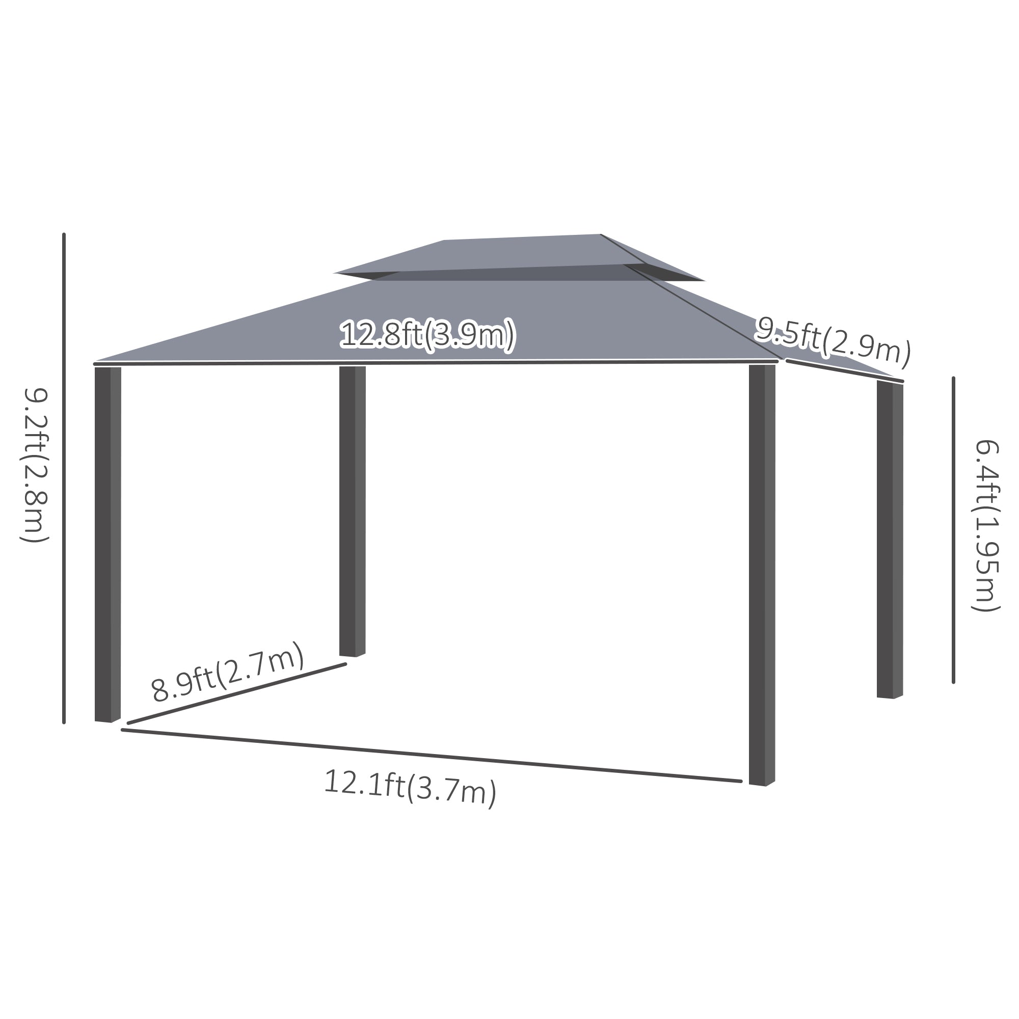Aosom Patio Gazebo 13'x10' Grey Aluminum Mesh-DECOROLALA