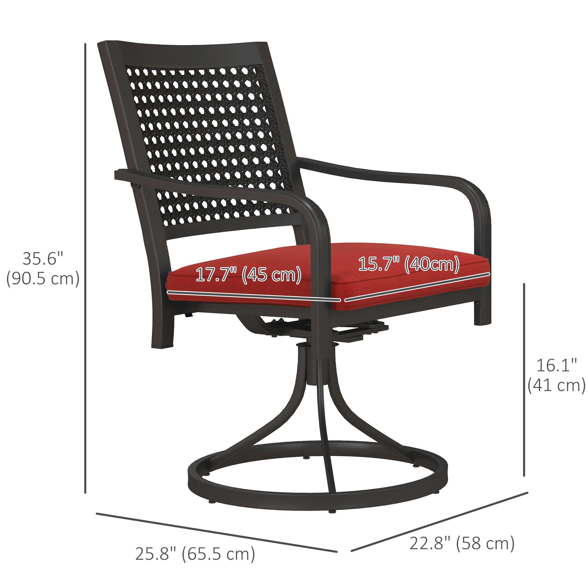 Aosom Patio Swivel Rocker Chair Set Red Cushion-DECOROLALA