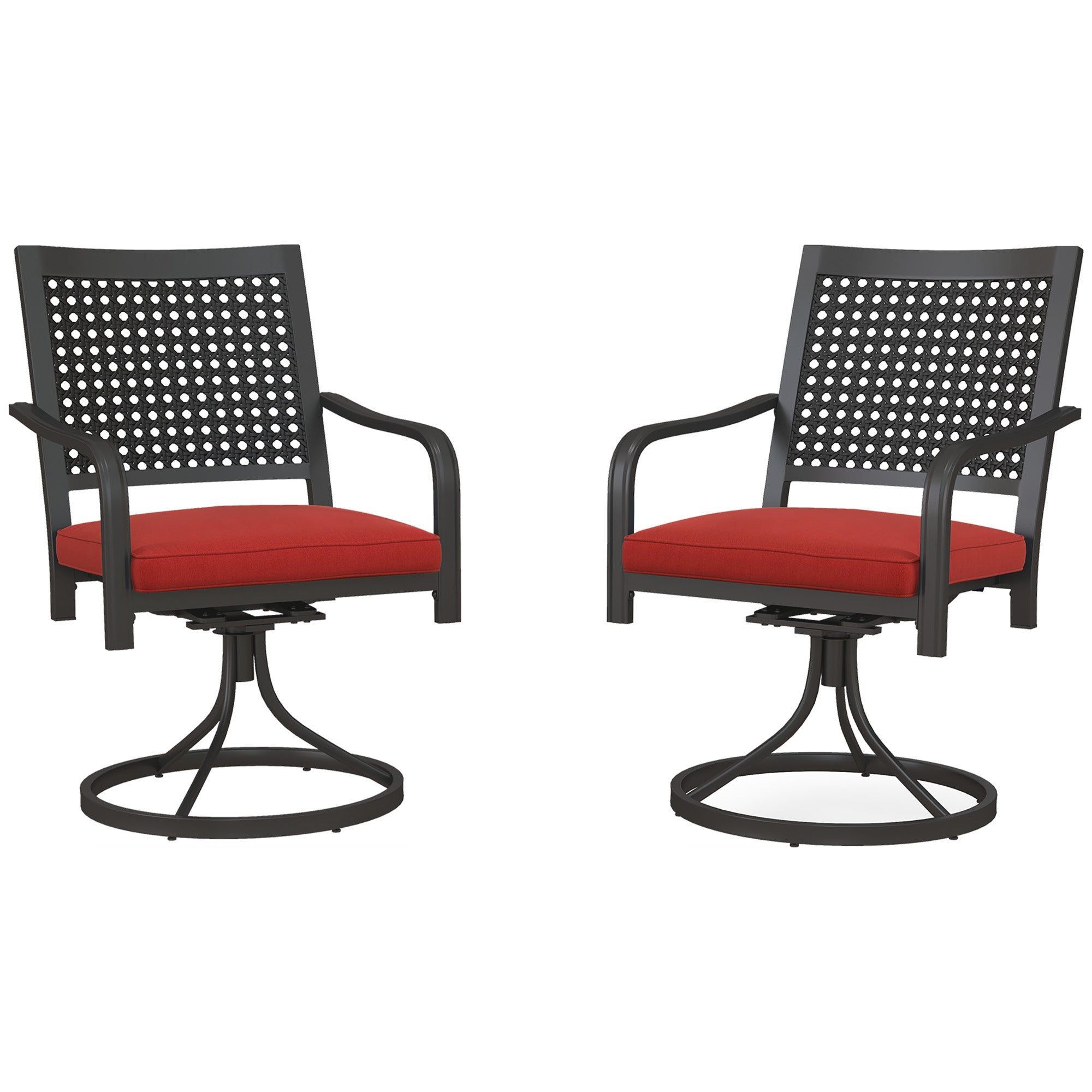 Aosom Patio Swivel Rocker Chair Set Red Cushion-DECOROLALA