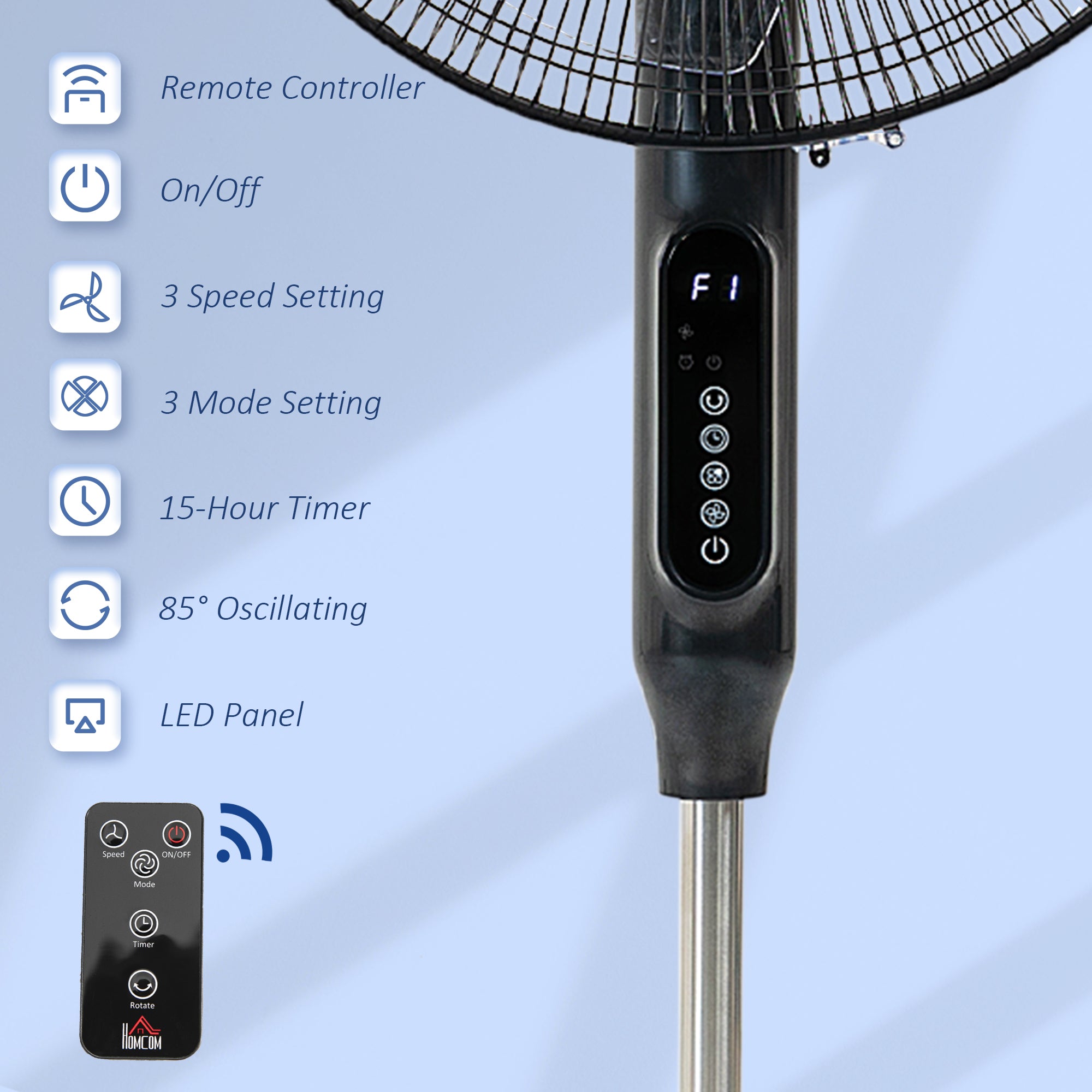 Aosom Pedestal Fan with Remote - Black 16" Oscillating Floor Fan-Fans-DECOROLALA