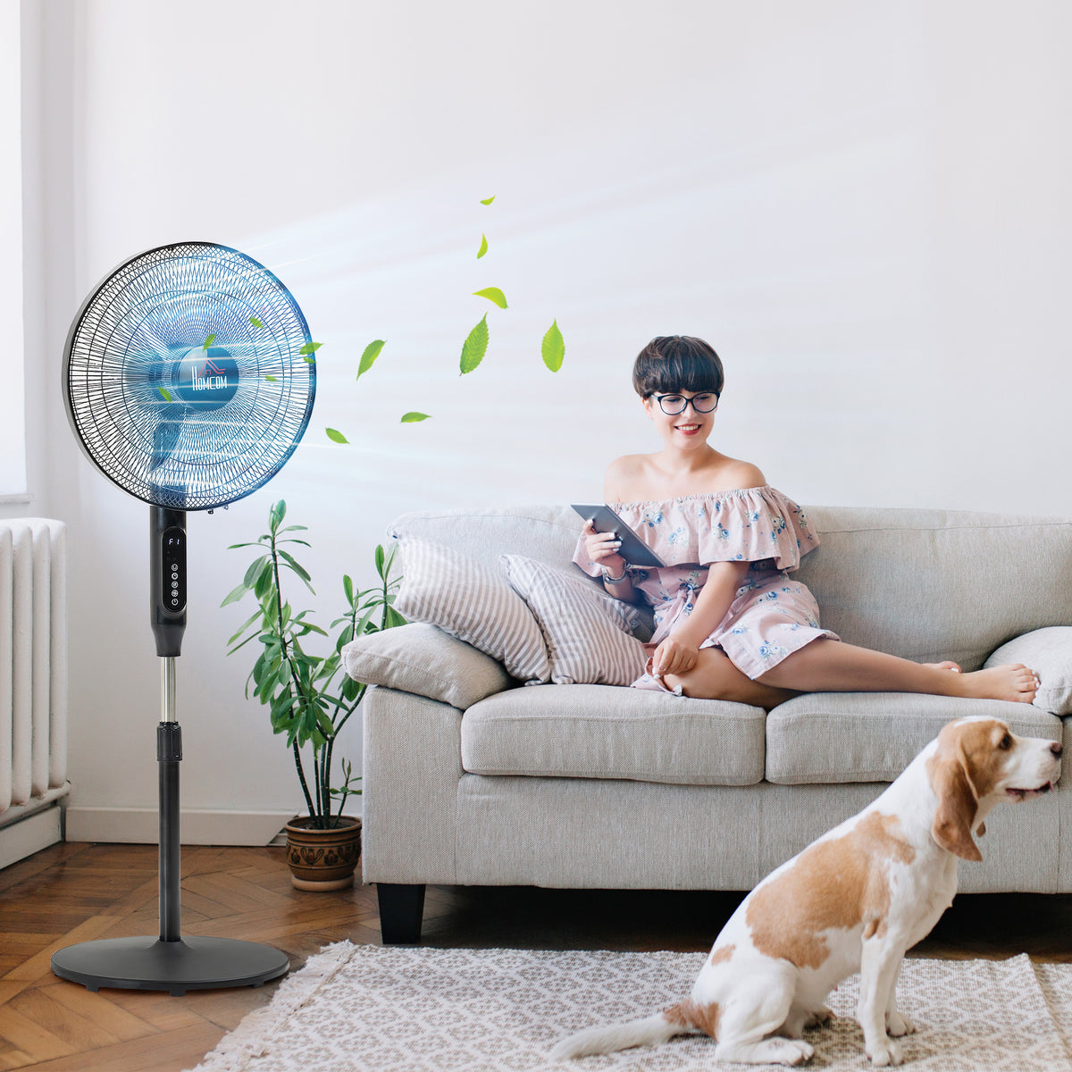 Aosom Pedestal Fan with Remote - Black 16" Oscillating Floor Fan-Fans-DECOROLALA