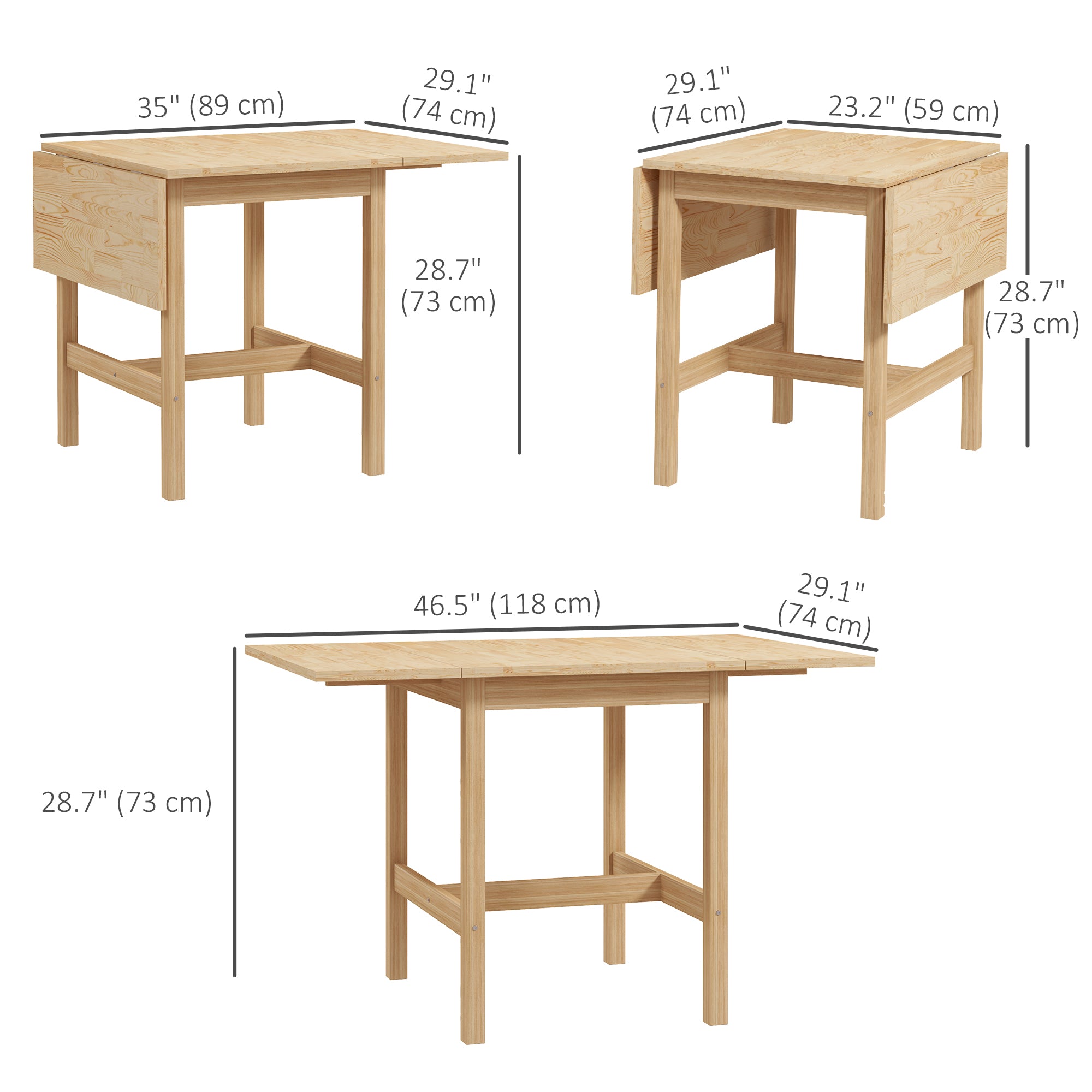 Aosom Pinewood Drop Leaf Dining Table - Natural 46.5"-DECOROLALA
