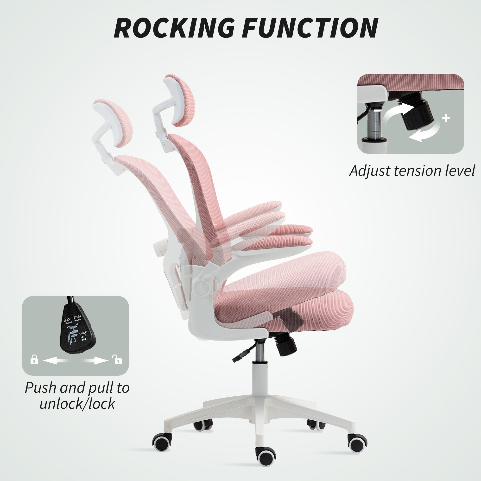 Office Chair, Mesh Computer Desk Chair with Adjustable Headrest, 4D Lumbar Support, Flip-up Arm, Pink-Office Products > Office Furniture > Office Chairs-DECOROLALA