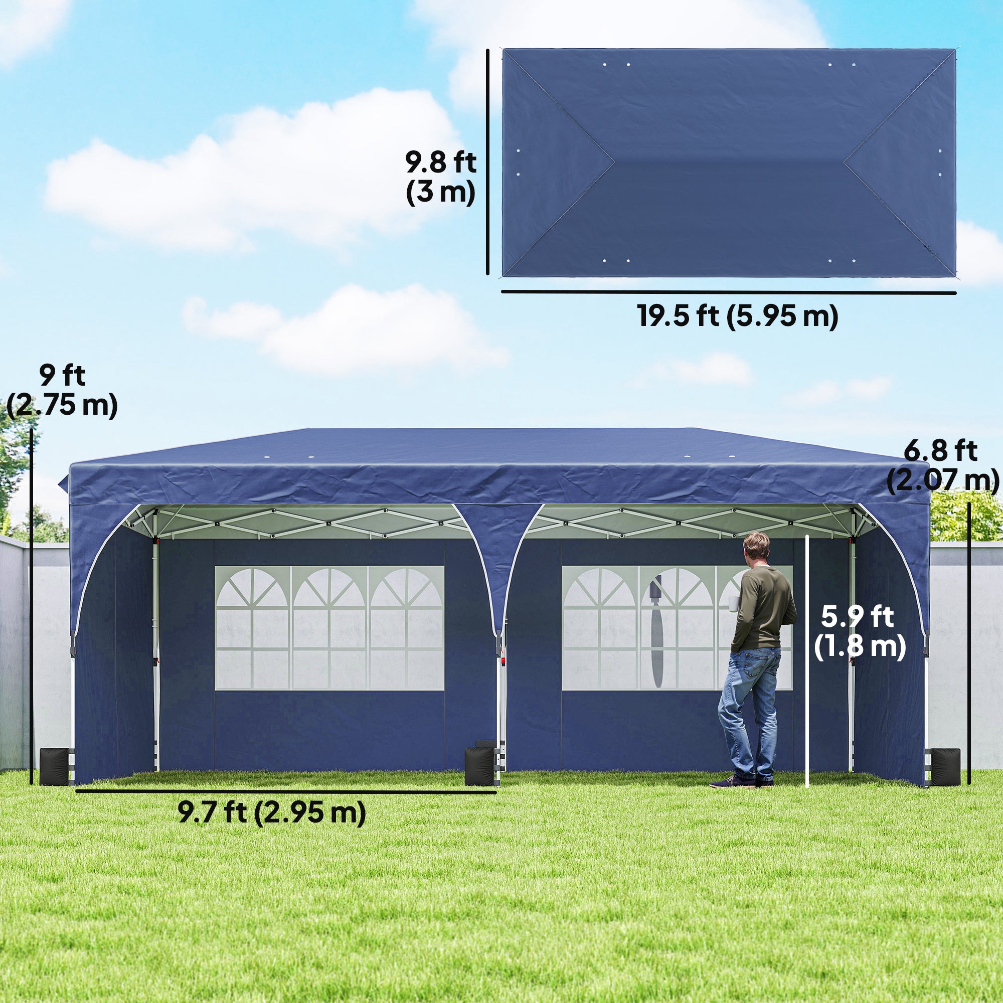 Aosom Pop Up Canopy Tent 10x20 ft UPF50+ Dark Blue-DECOROLALA