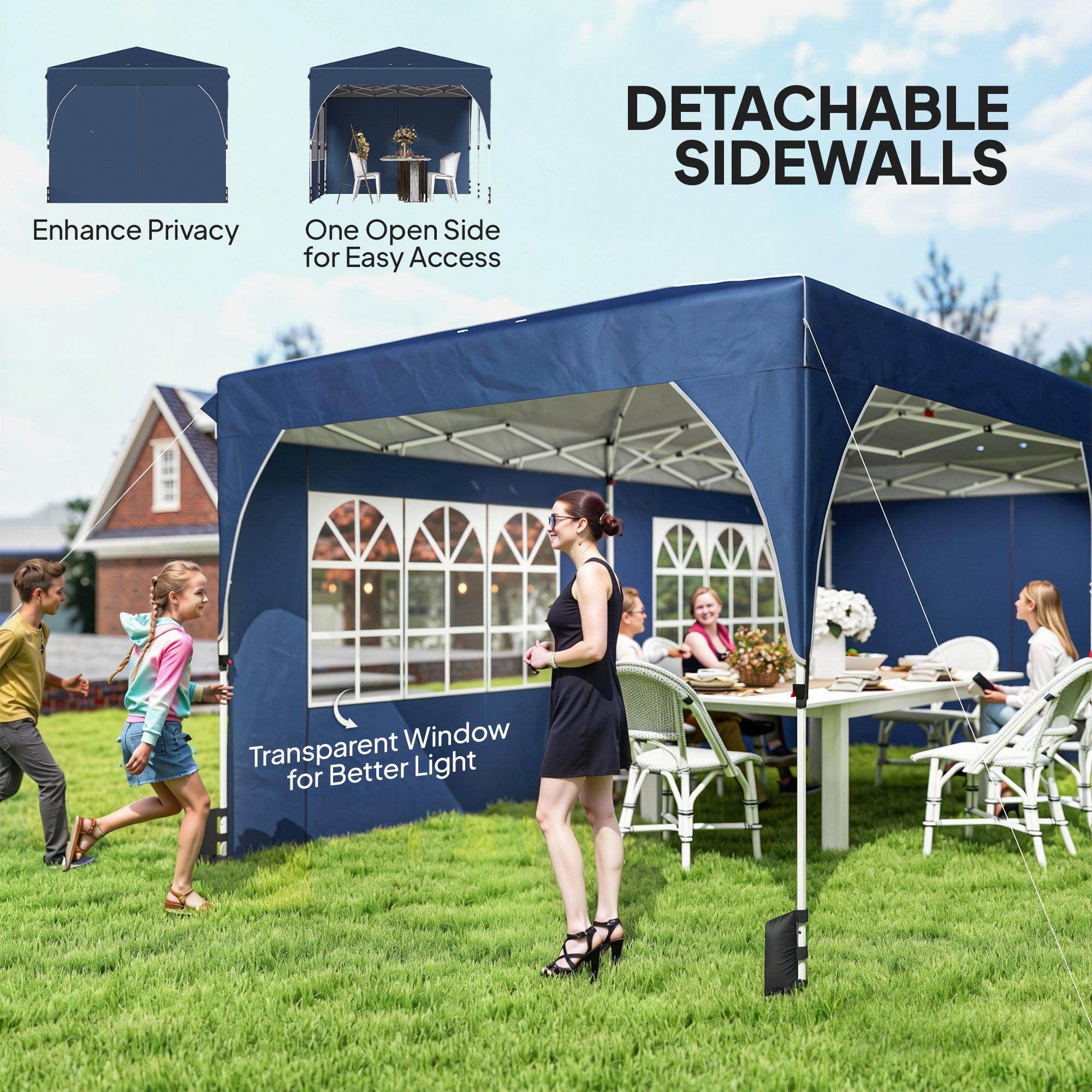 Aosom Pop Up Canopy Tent 10x20 ft UPF50+ Dark Blue-DECOROLALA