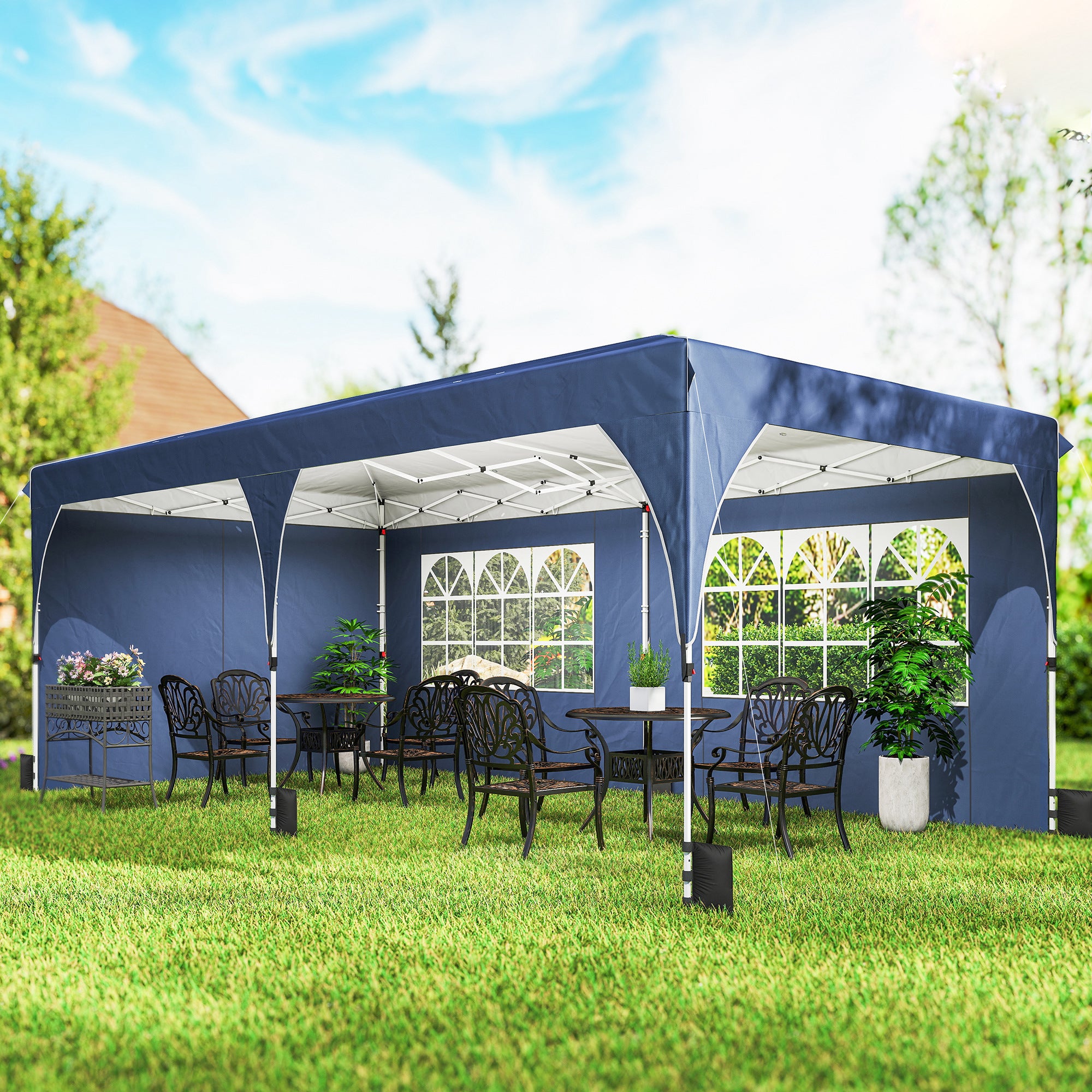 Aosom Pop Up Canopy Tent 10x20 ft UPF50+ Dark Blue-DECOROLALA