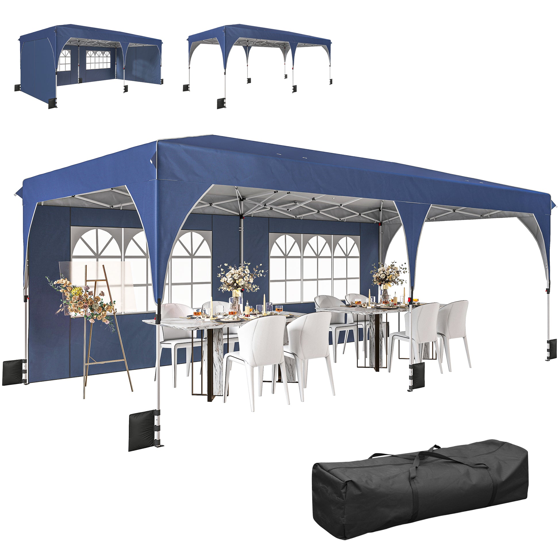 Aosom Pop Up Canopy Tent 10x20 ft UPF50+ Dark Blue-DECOROLALA