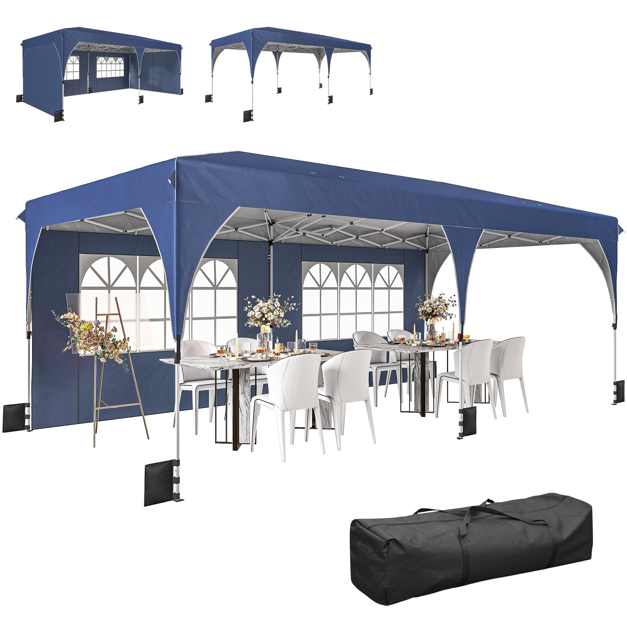 Aosom Pop Up Canopy Tent 10x20 ft UPF50+ Dark Blue-DECOROLALA