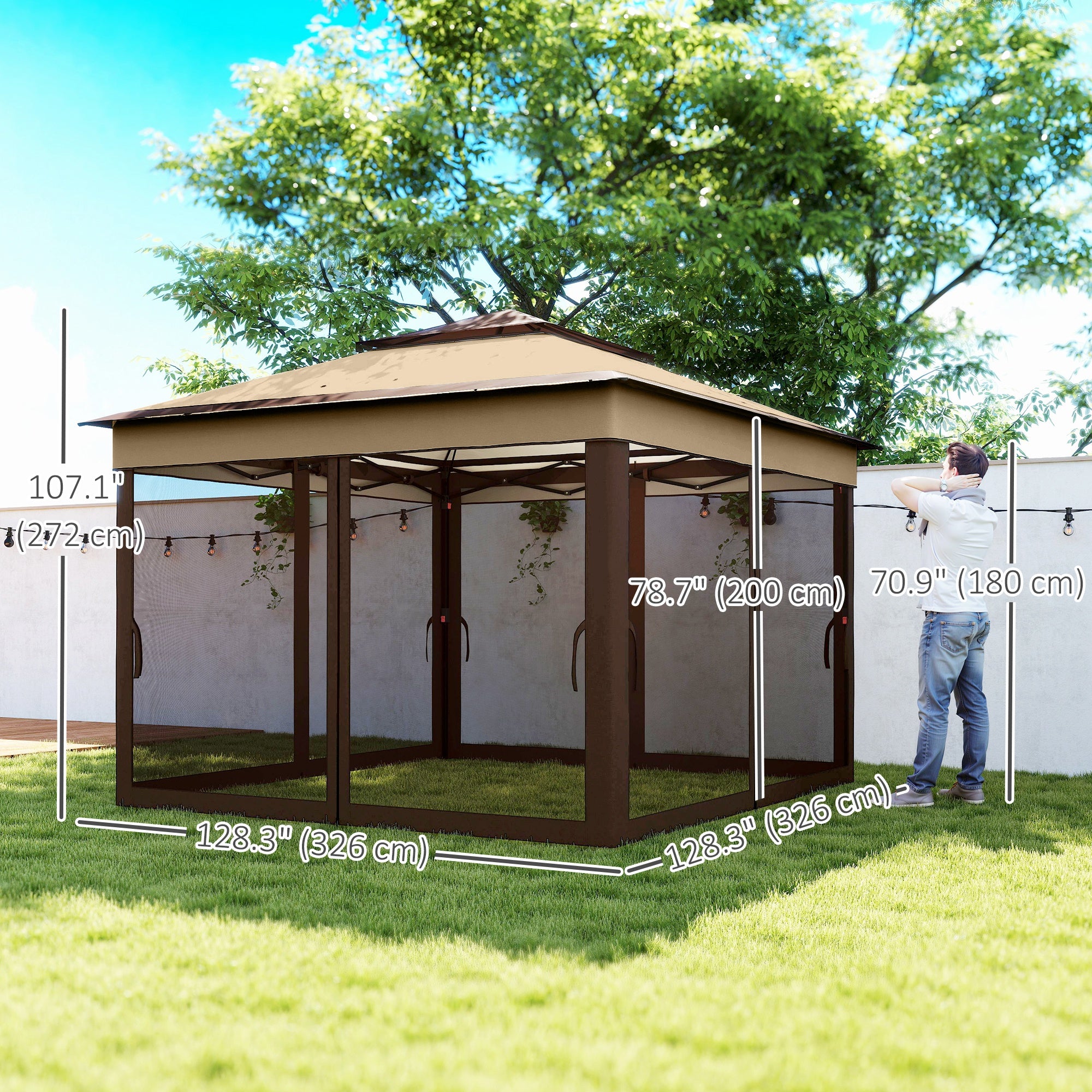 Aosom Pop Up Gazebo 10.7x10.7ft UV30+ Beige-DECOROLALA