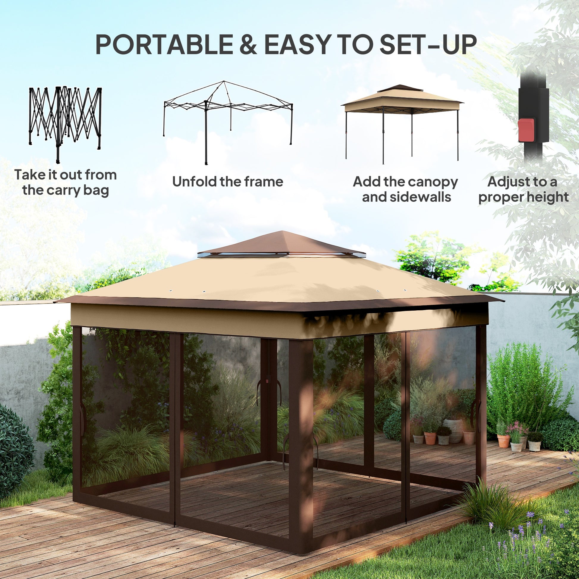 Aosom Pop Up Gazebo 10.7x10.7ft UV30+ Beige-DECOROLALA