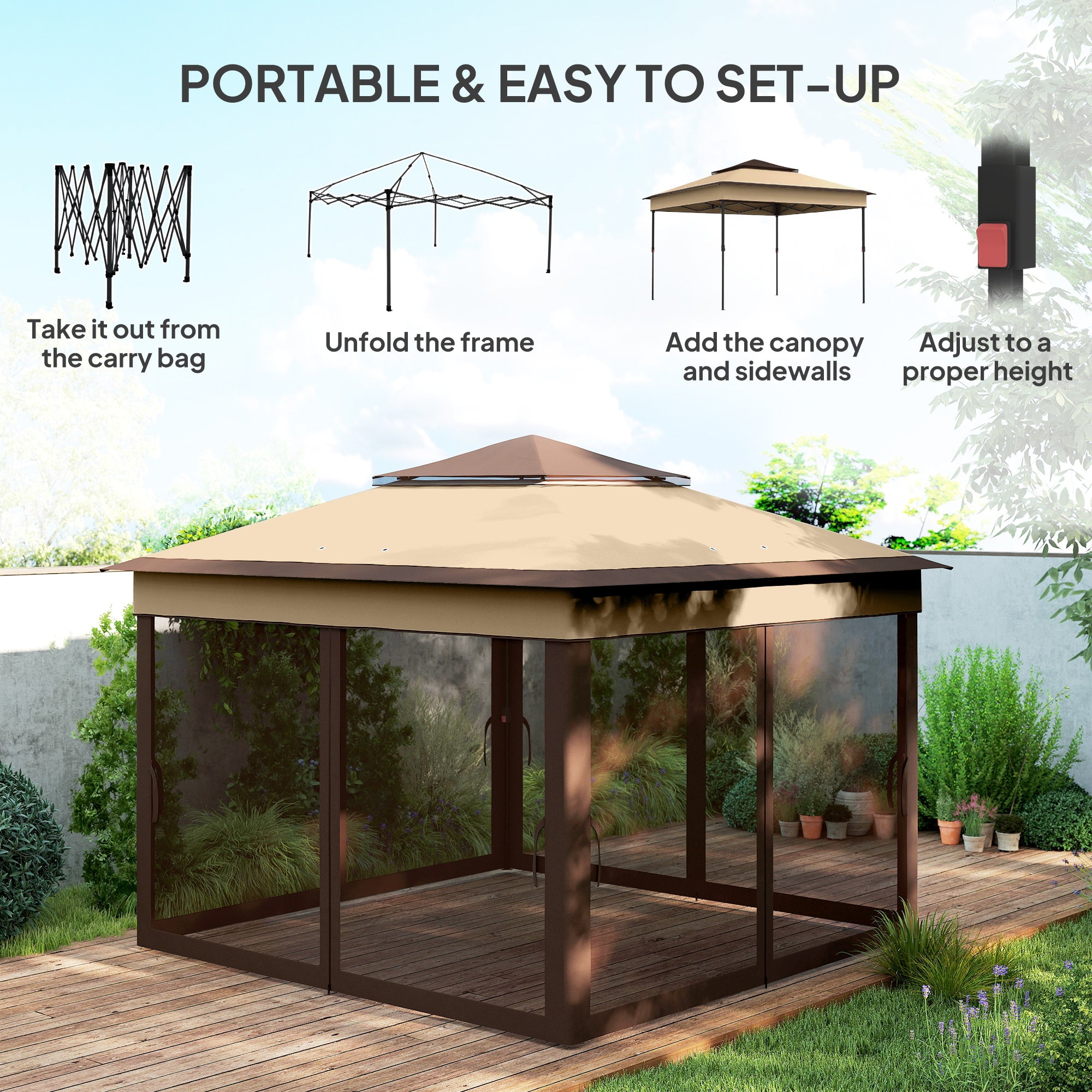 Aosom Pop Up Gazebo 10.7x10.7ft UV30+ Beige-DECOROLALA