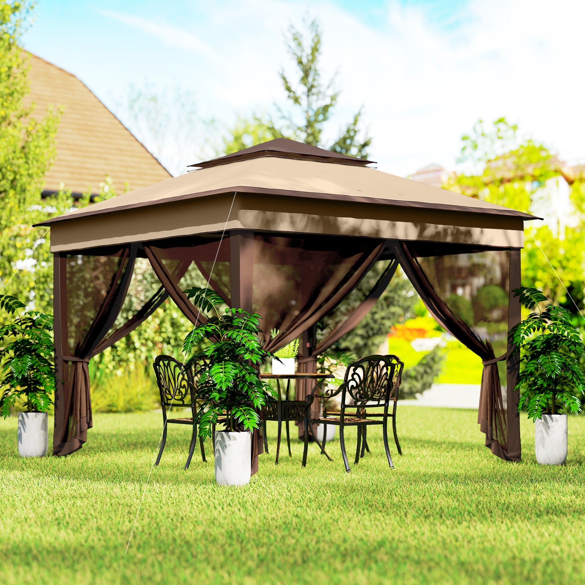Aosom Pop Up Gazebo 10.7x10.7ft UV30+ Beige-DECOROLALA