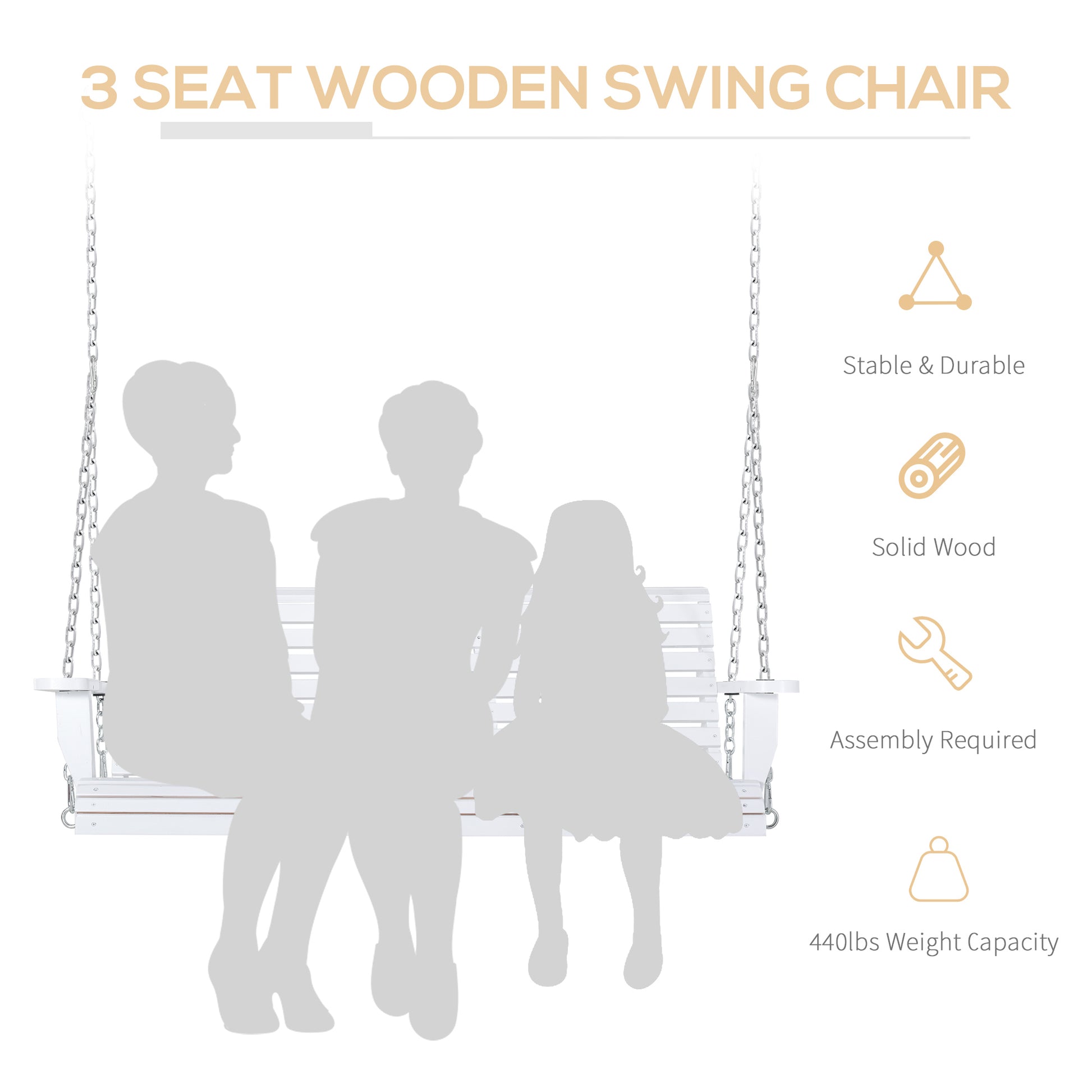 Aosom Porch Swing 3-Seater Wood White Foldable Table-DECOROLALA