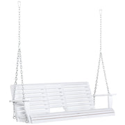 Aosom Porch Swing 3-Seater Wood White Foldable Table-DECOROLALA