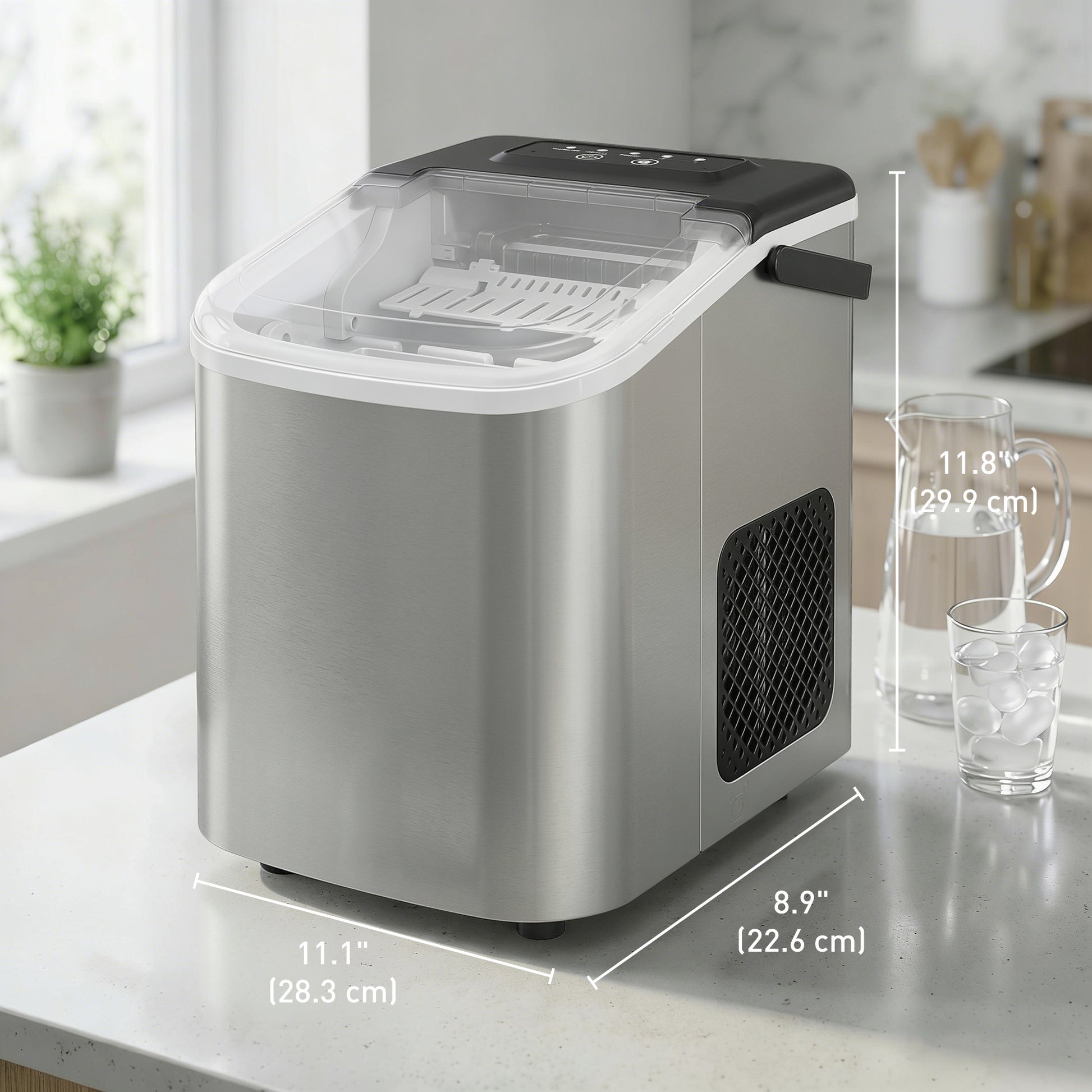 Aosom Portable Countertop Ice Maker - 26lbs Daily Silver-Small Kitchen Appliances-DECOROLALA