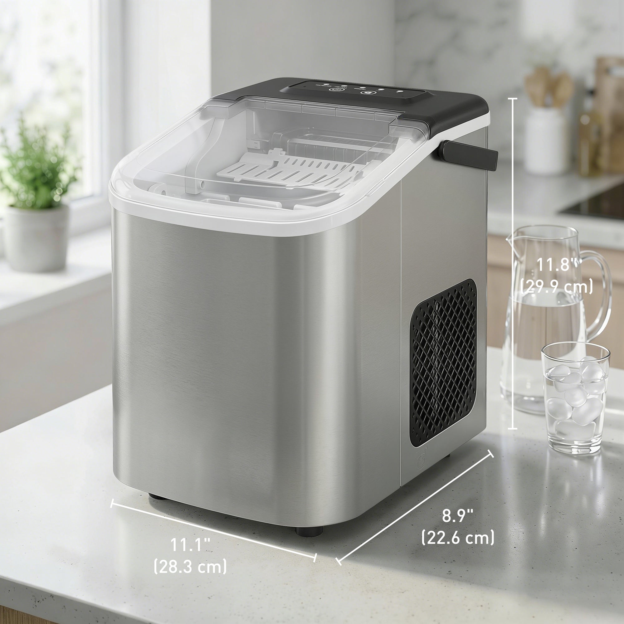 Aosom Portable Countertop Ice Maker - 26lbs Daily Silver-Small Kitchen Appliances-DECOROLALA