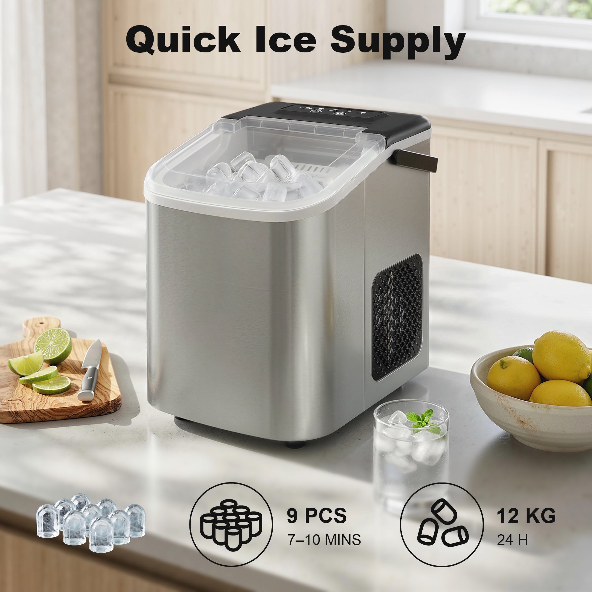Aosom Portable Countertop Ice Maker - 26lbs Daily Silver-Small Kitchen Appliances-DECOROLALA