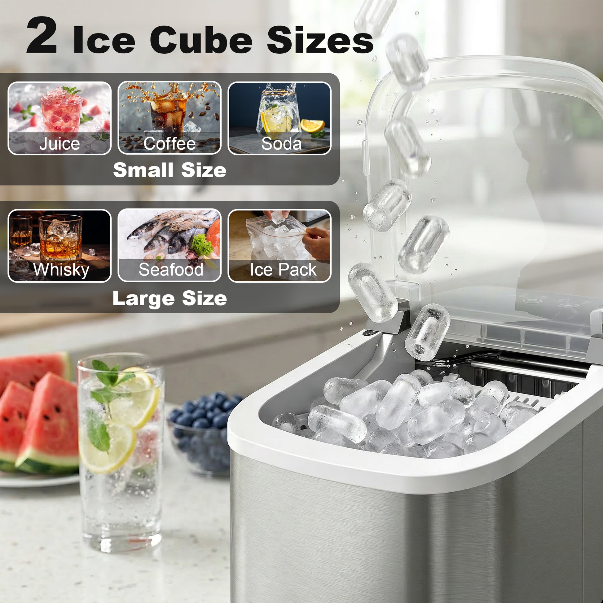 Aosom Portable Countertop Ice Maker - 26lbs Daily Silver-Small Kitchen Appliances-DECOROLALA